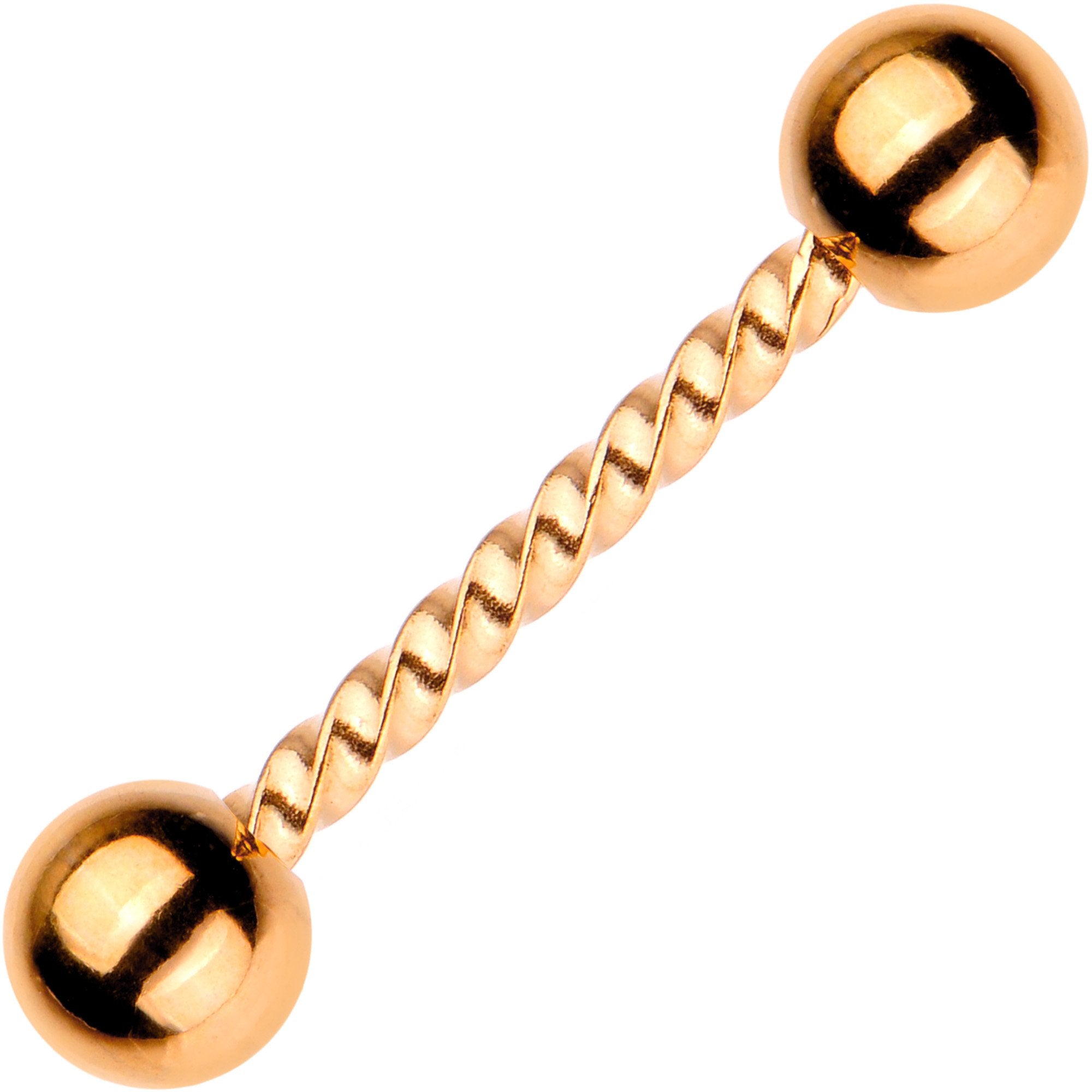 14 Gauge 5/8 Rose Gold Tone IP Seriously Twisted Barbell Tongue Ring