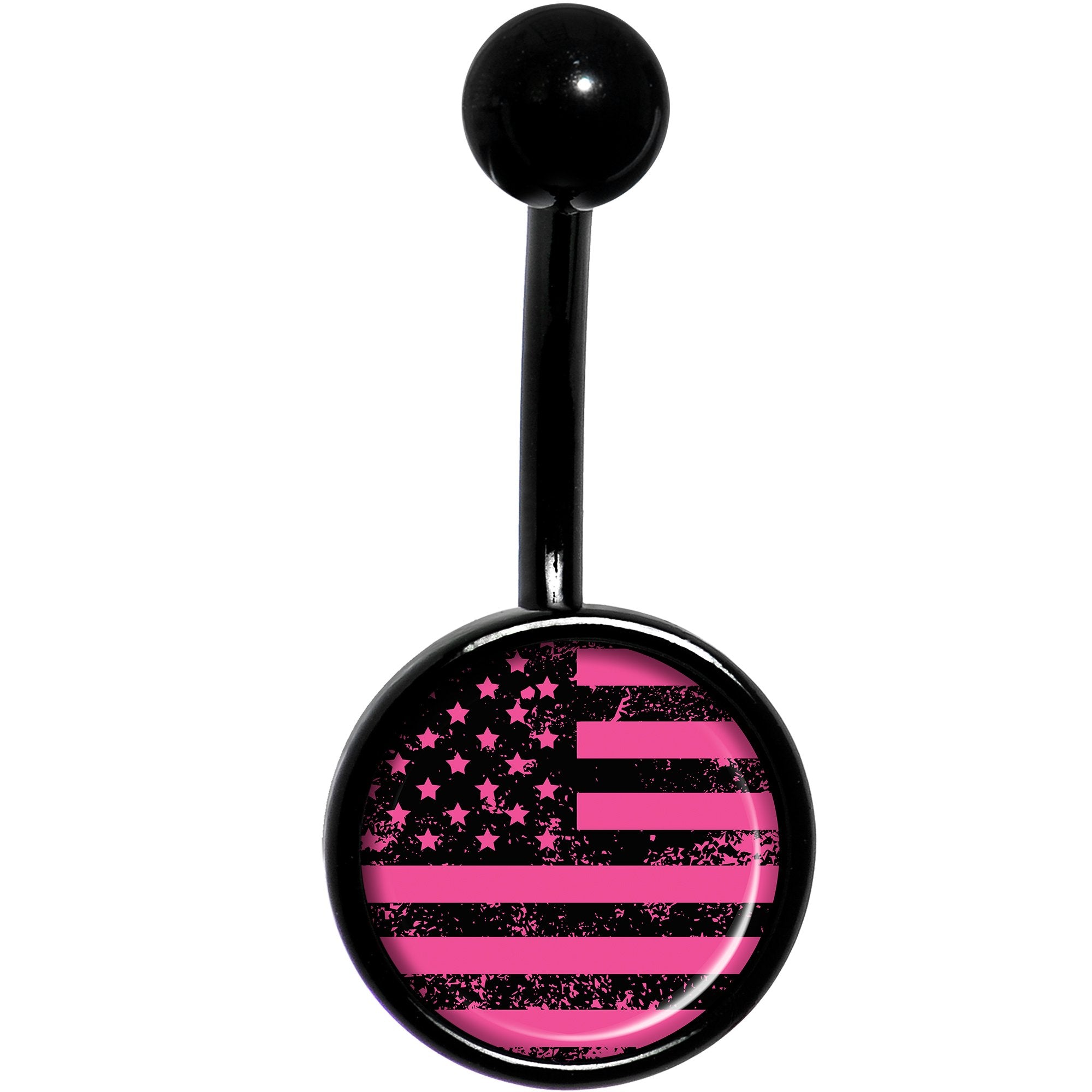 Pink American Flag Black Belly Ring