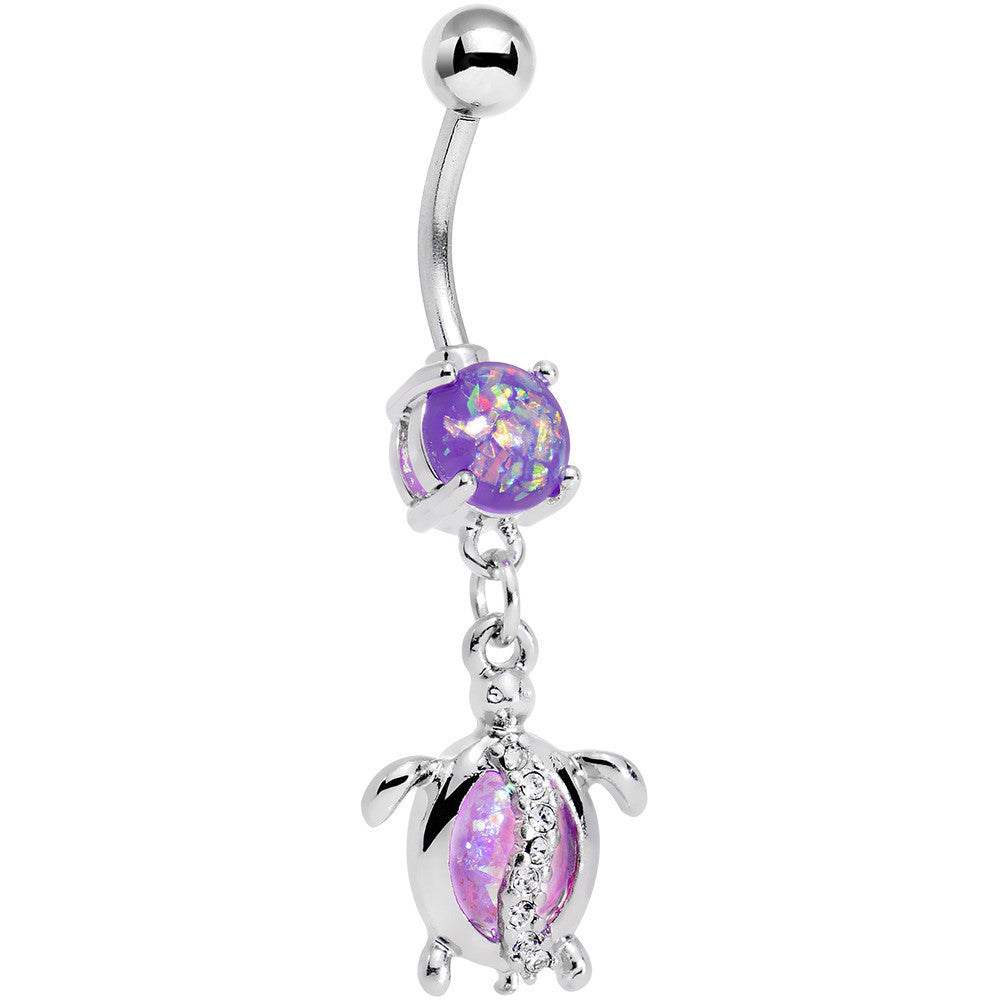 Purple Pink Faux Opal Beach Turtle Dangle Belly Ring