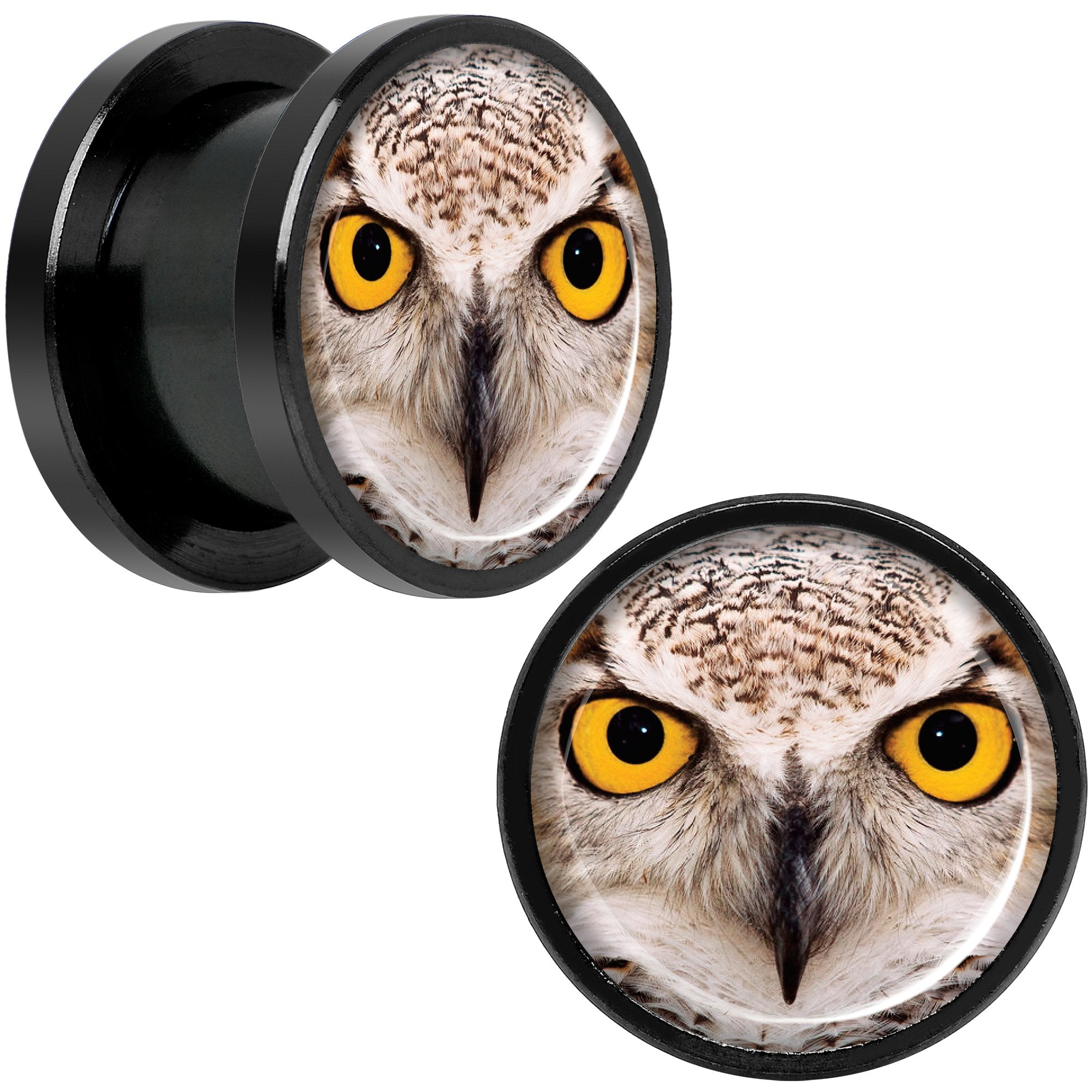 Full Color Owl Black Anodized Screw Fit Plug Set 1/2