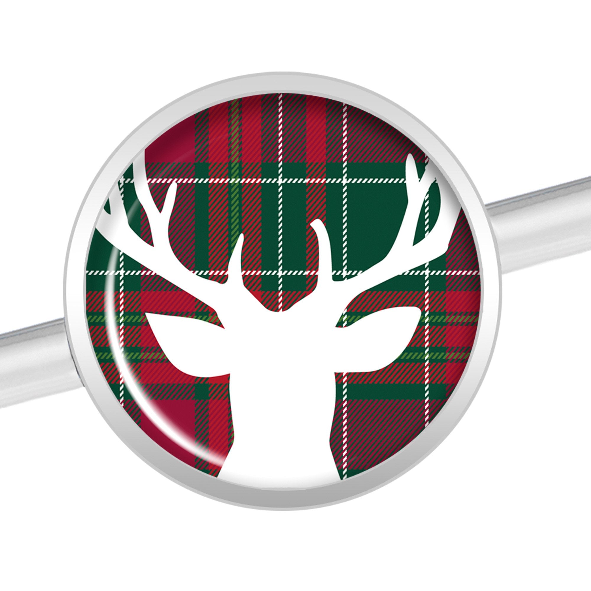 14 Gauge Red Green Plaid Reindeer Industrial Barbell 37mm