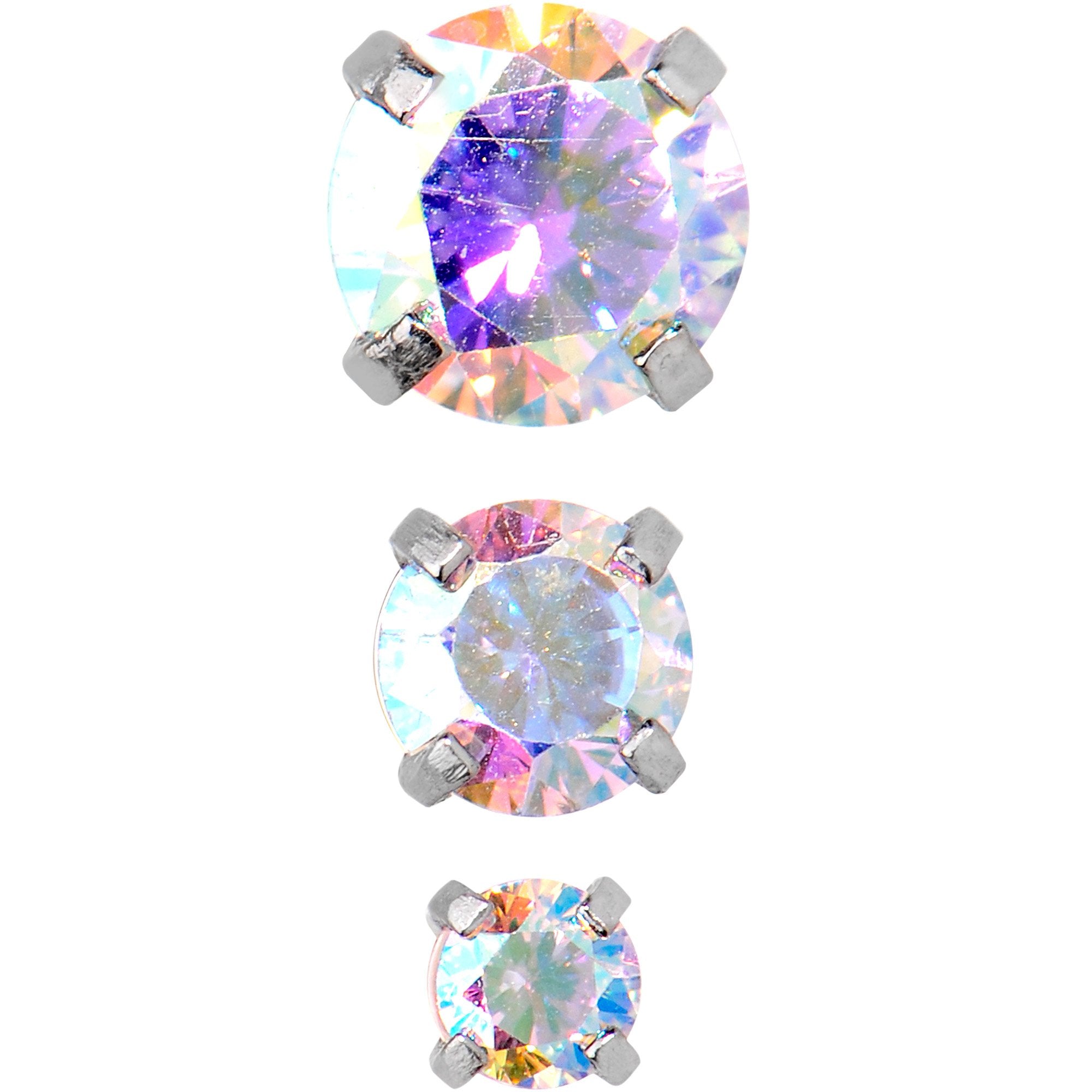 18 Gauge 5/16 Aurora CZ Gem Tragus Cartilage Earring 3 Pack Set