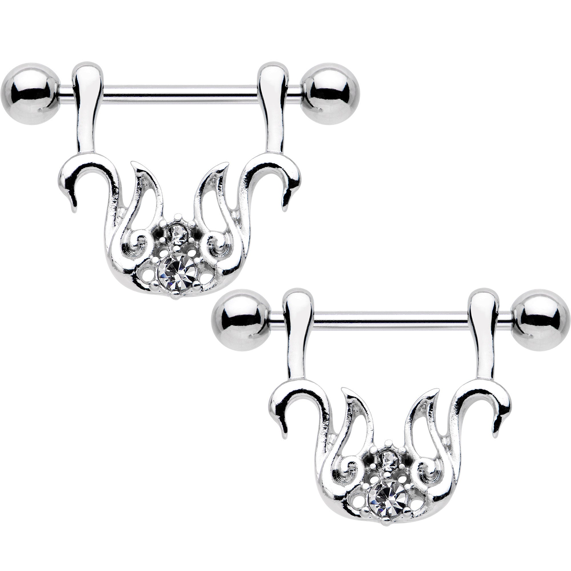 9/16 Clear Gem Swan Couple Dangle Nipple Shield Set