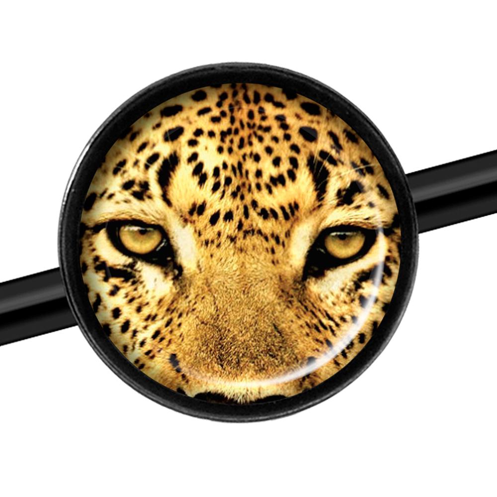 14 Gauge Full Color Leopard Eyes Black Industrial Barbell 37mm