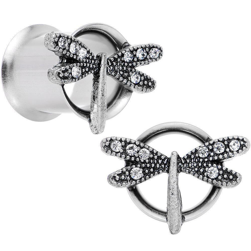 00 Gauge Clear Gem Steel Hi Sky Dragonfly Double Flare Tunnel Plug Set