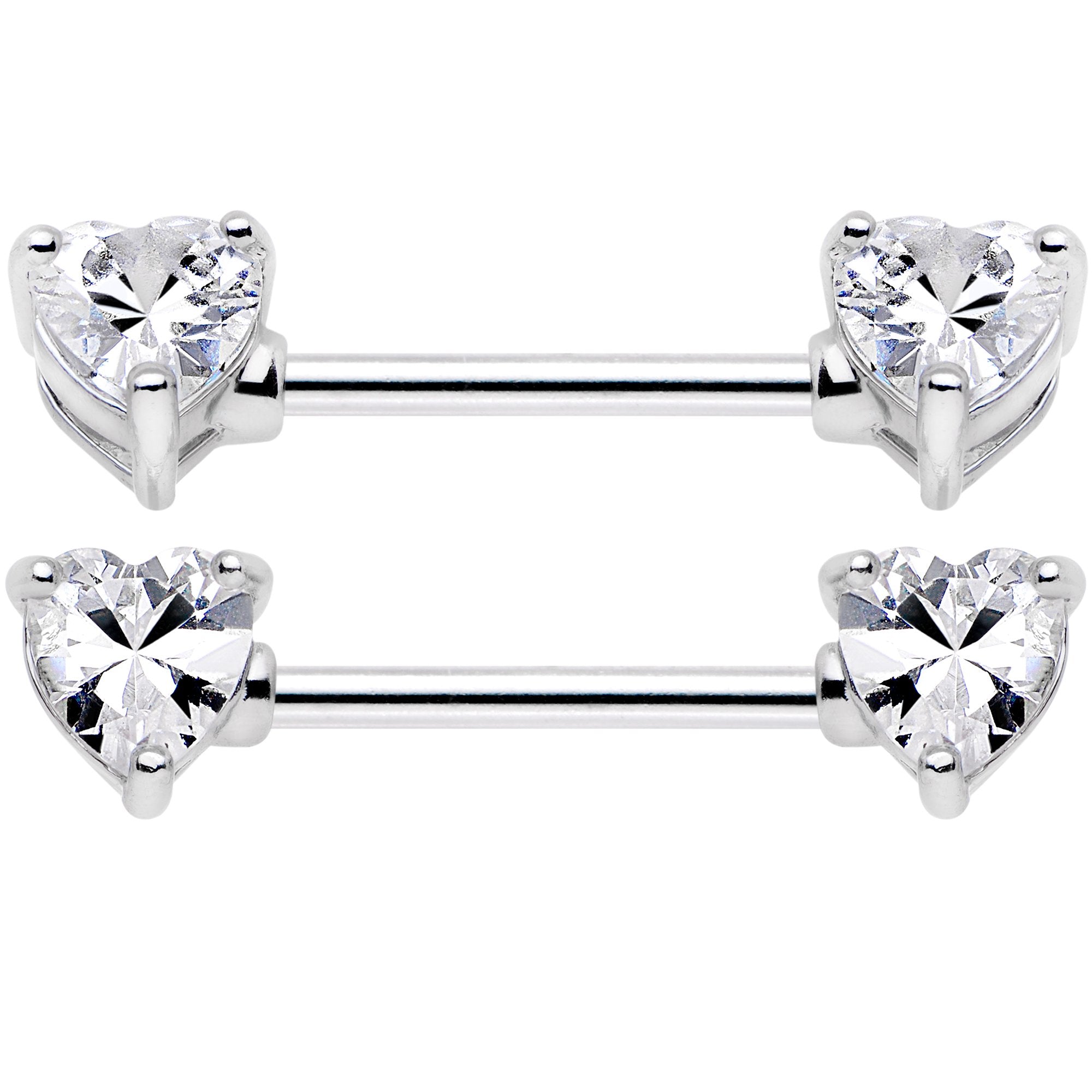 14 Gauge 9/16 Multi Color Heart Gem Barbell Nipple Ring Pack Set of 6