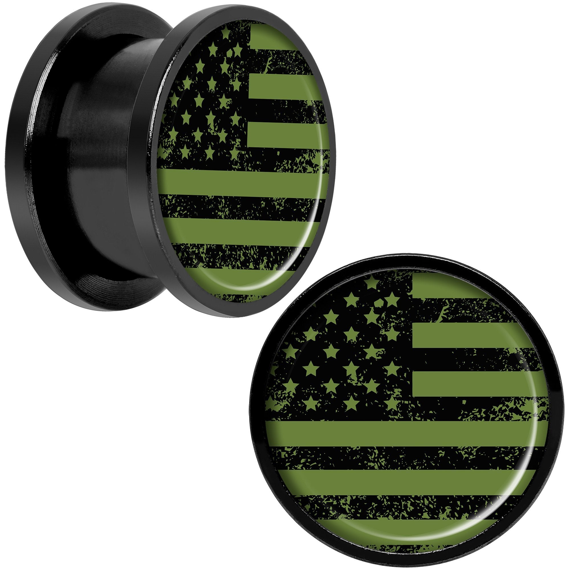 Green American Flag Black Anodized Screw Fit Plug Set  5mm to 20mm