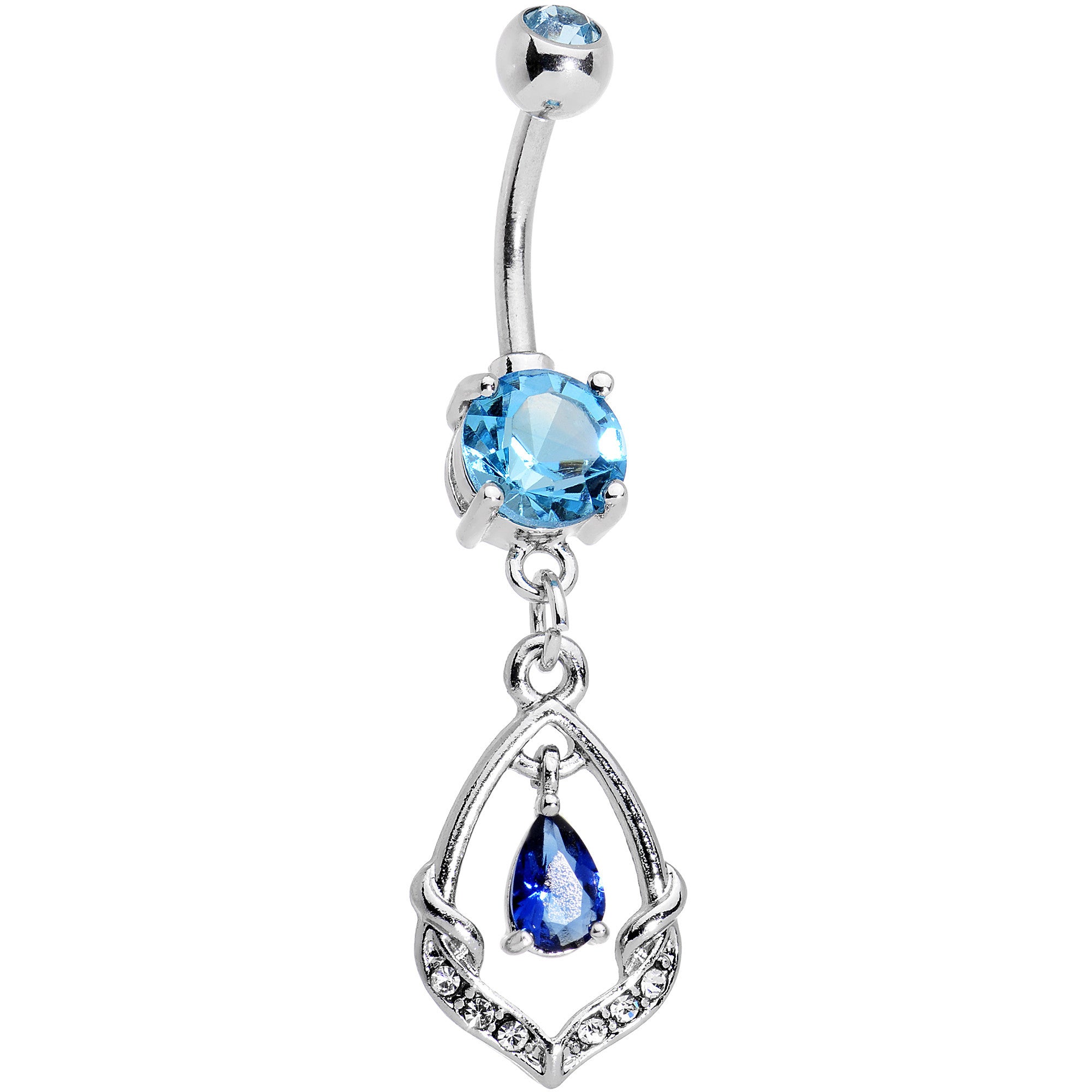 Aqua CZ Gem Precious Treasure Dangle Belly Ring