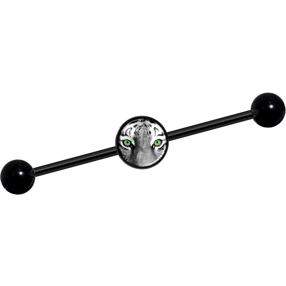 14 Gauge Black White Tiger Eyes Black Industrial Barbell 37mm