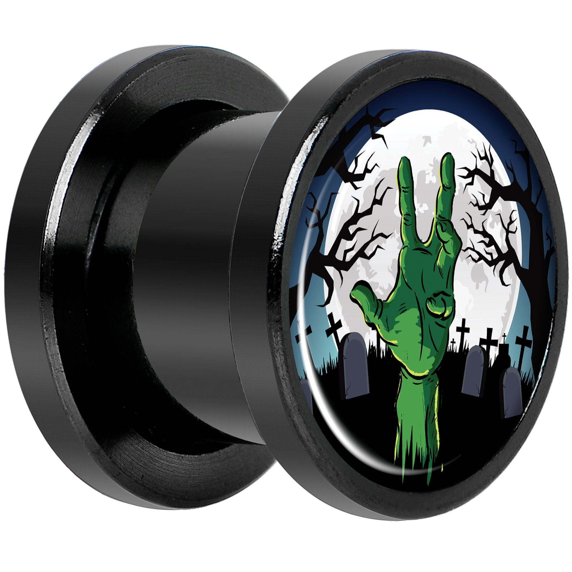 Cemetery Zombie Hand Halloween Black Anodized Plug Set 00 Gauge