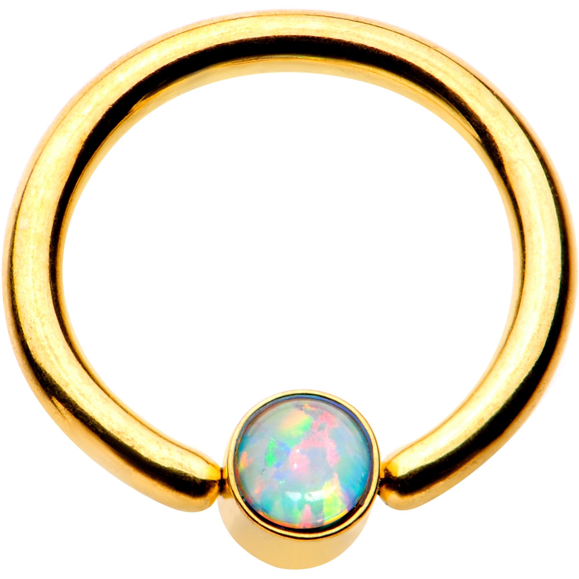 16 Gauge 5/16 White Faux Opal 3mm Disc Gold IP BCR Captive Ring