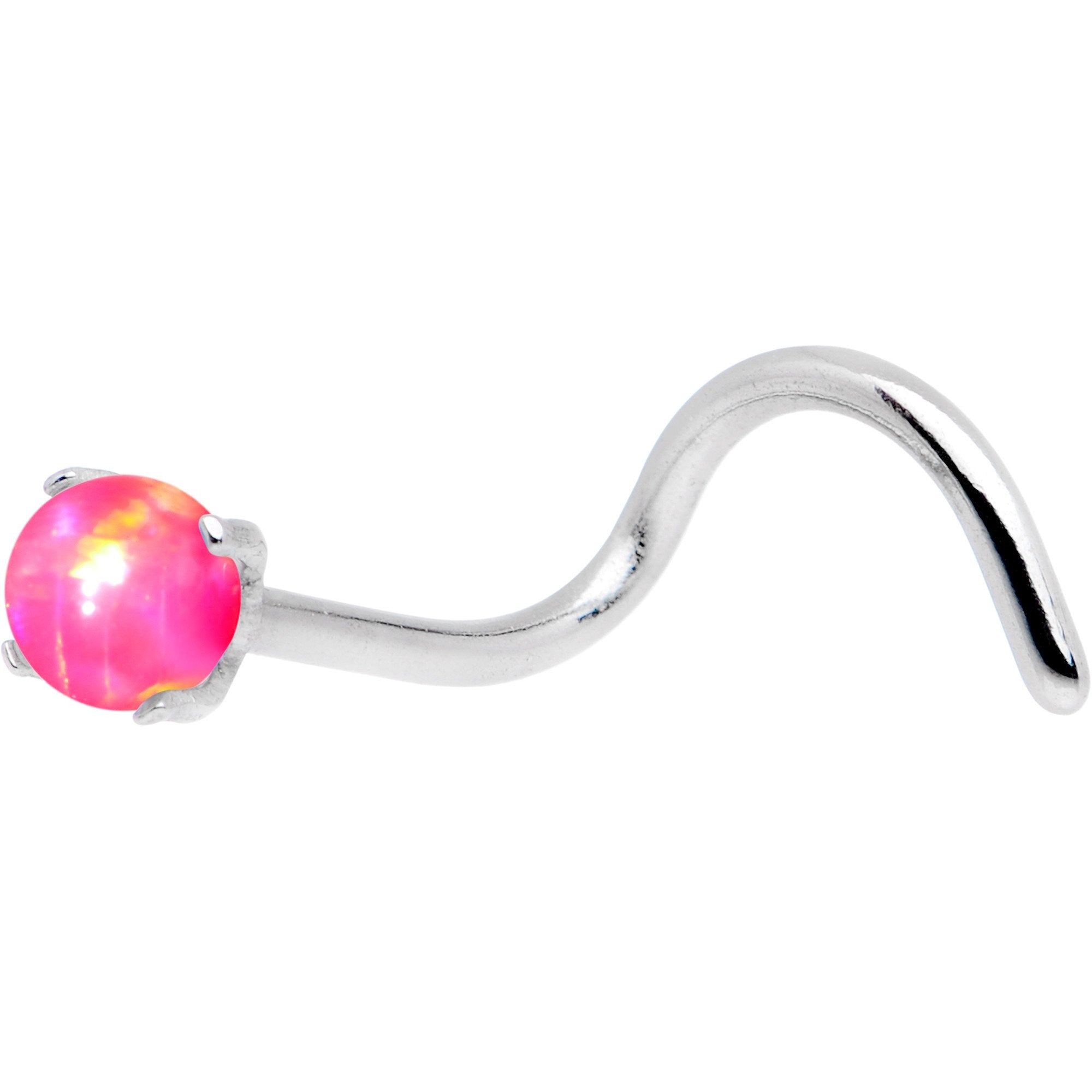 20 Gauge Pink Faux Opal Pronged Left Nose Screw