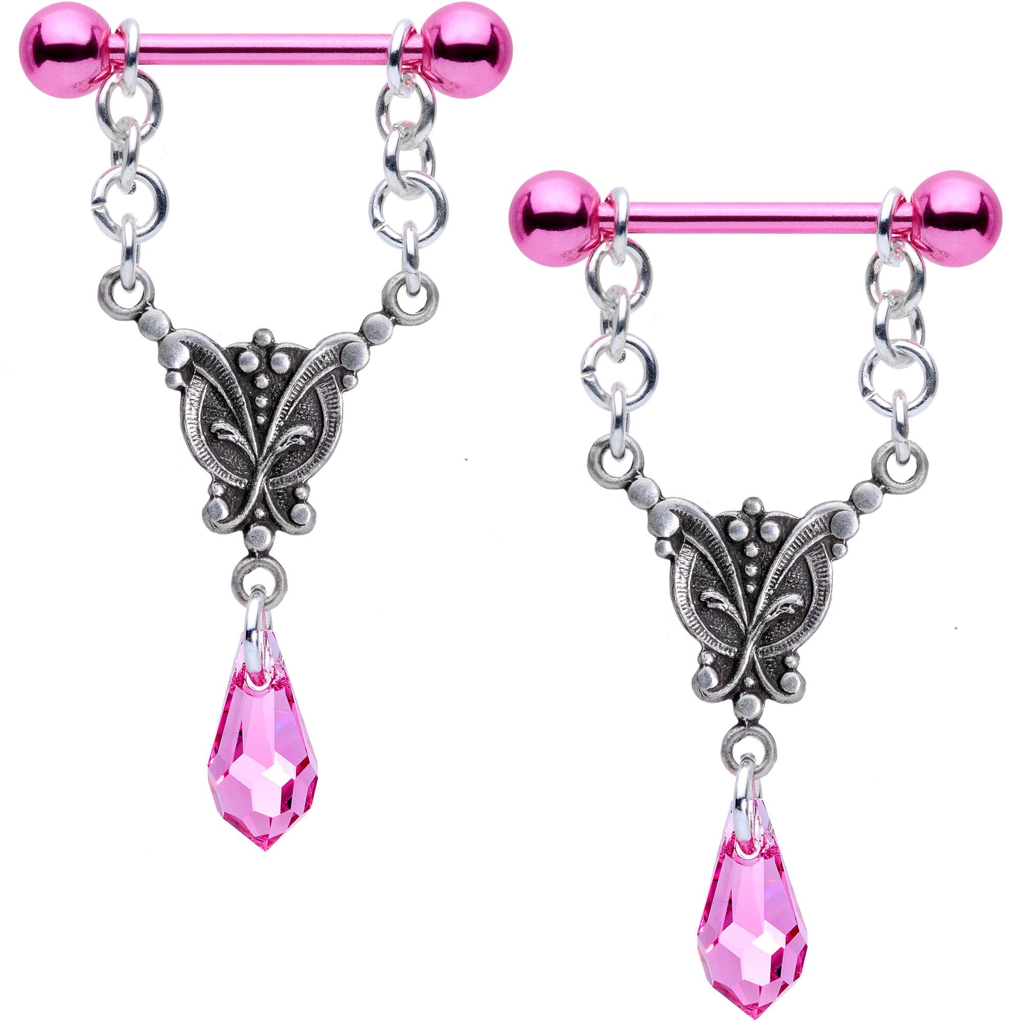 Pink Paradise Dangle Nipple Ring Set Created with Crystals