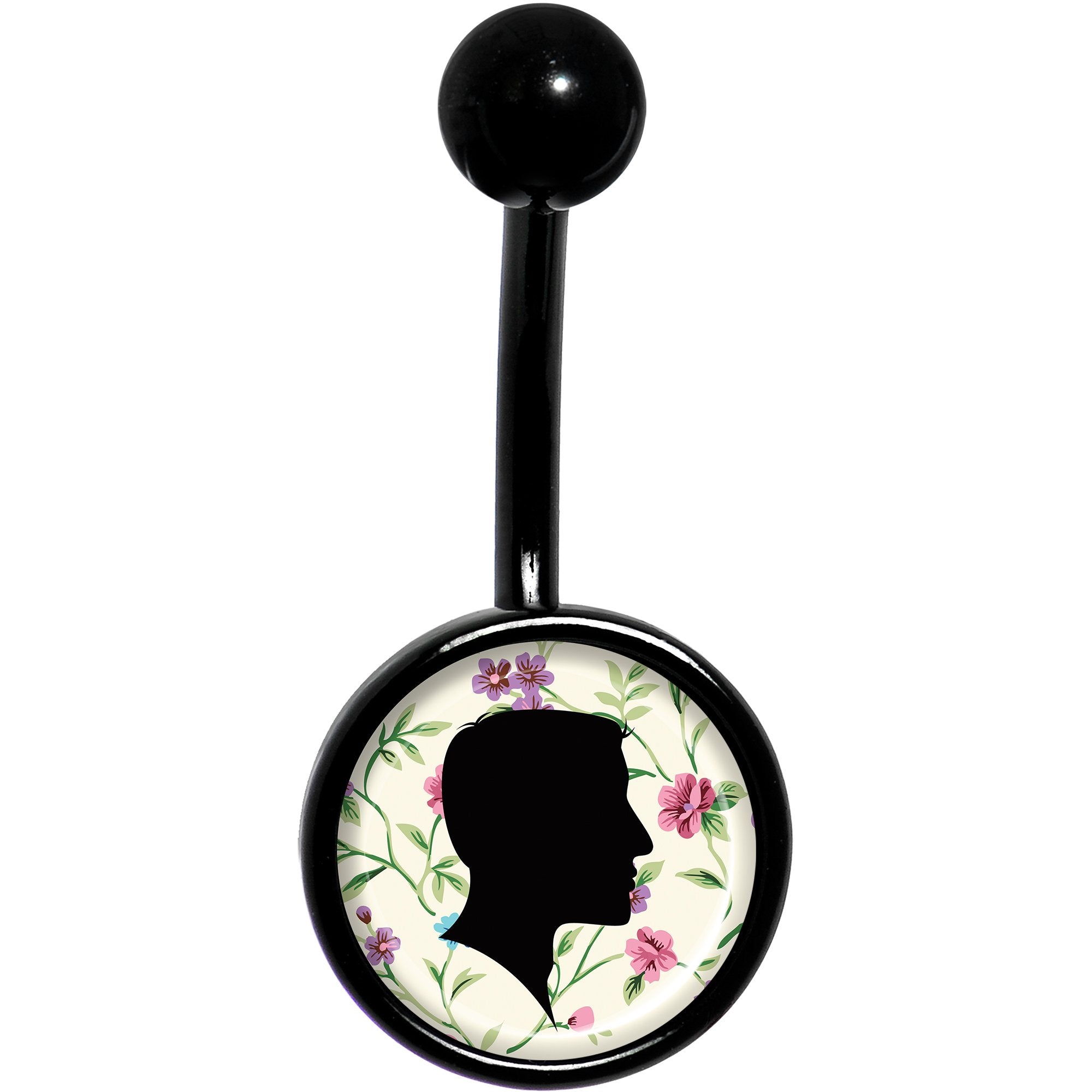 Man Floral Silhouette Black Belly Ring