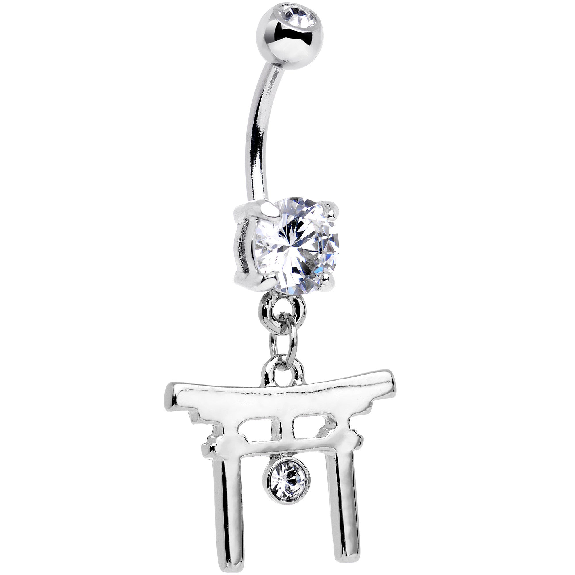 Clear CZ Gem Japanese Gate Dangle Belly Ring