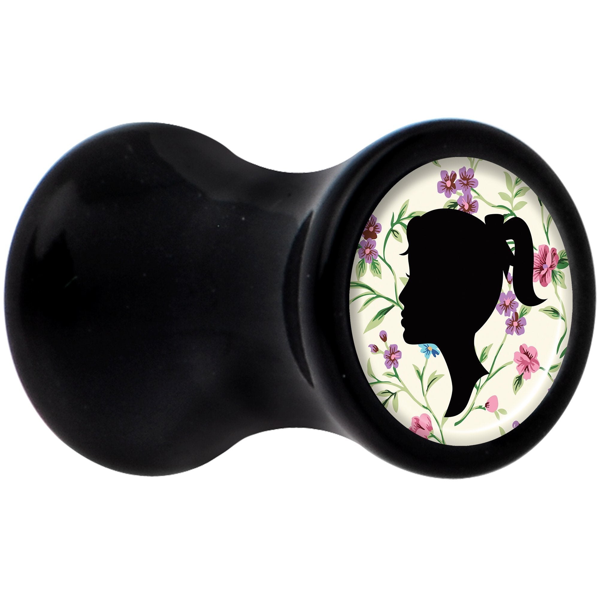 Black Acrylic Man Woman Floral Silhouette Saddle Plug Set 4 Gauge