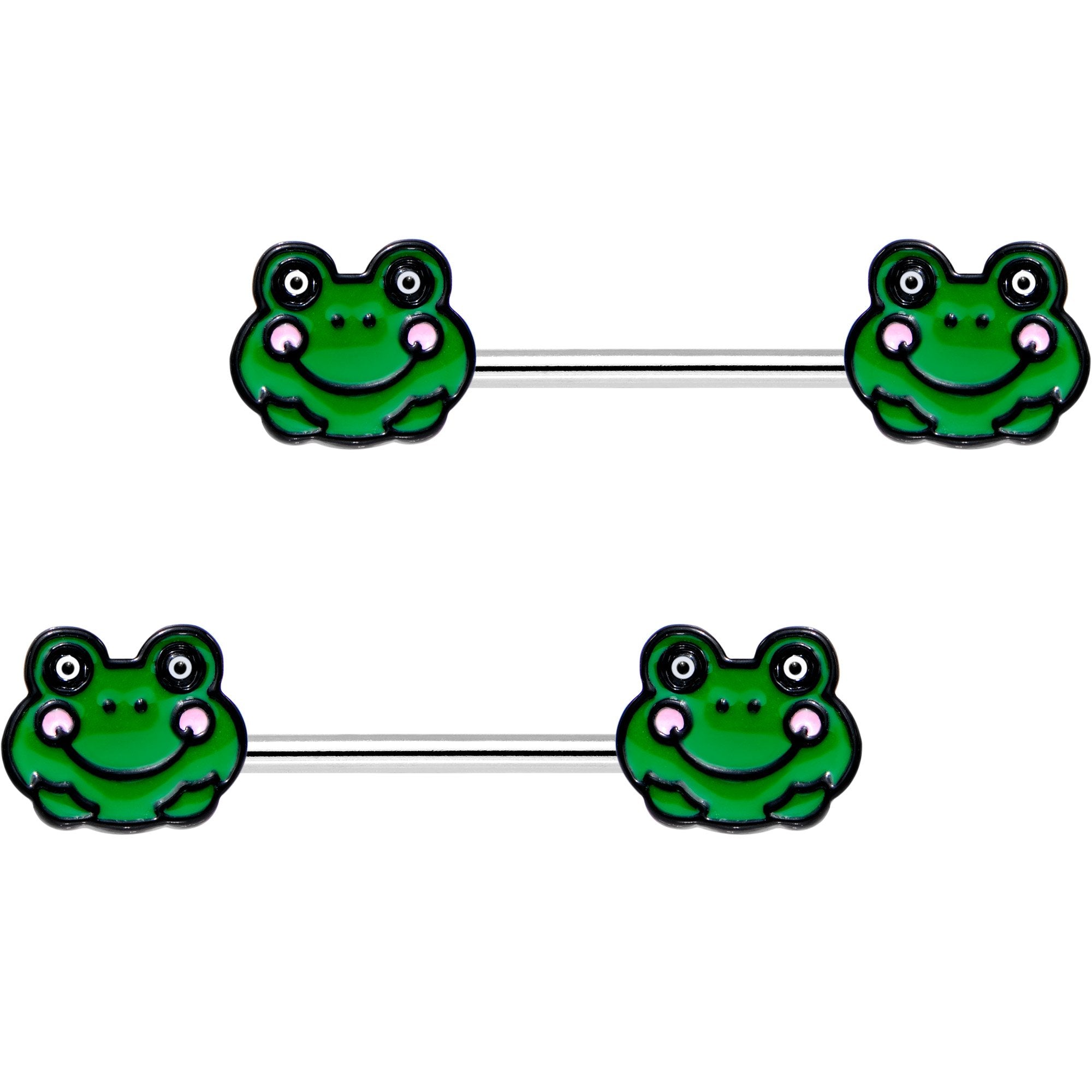 9/16 Smiling Green Frog Barbell Nipple Ring Set