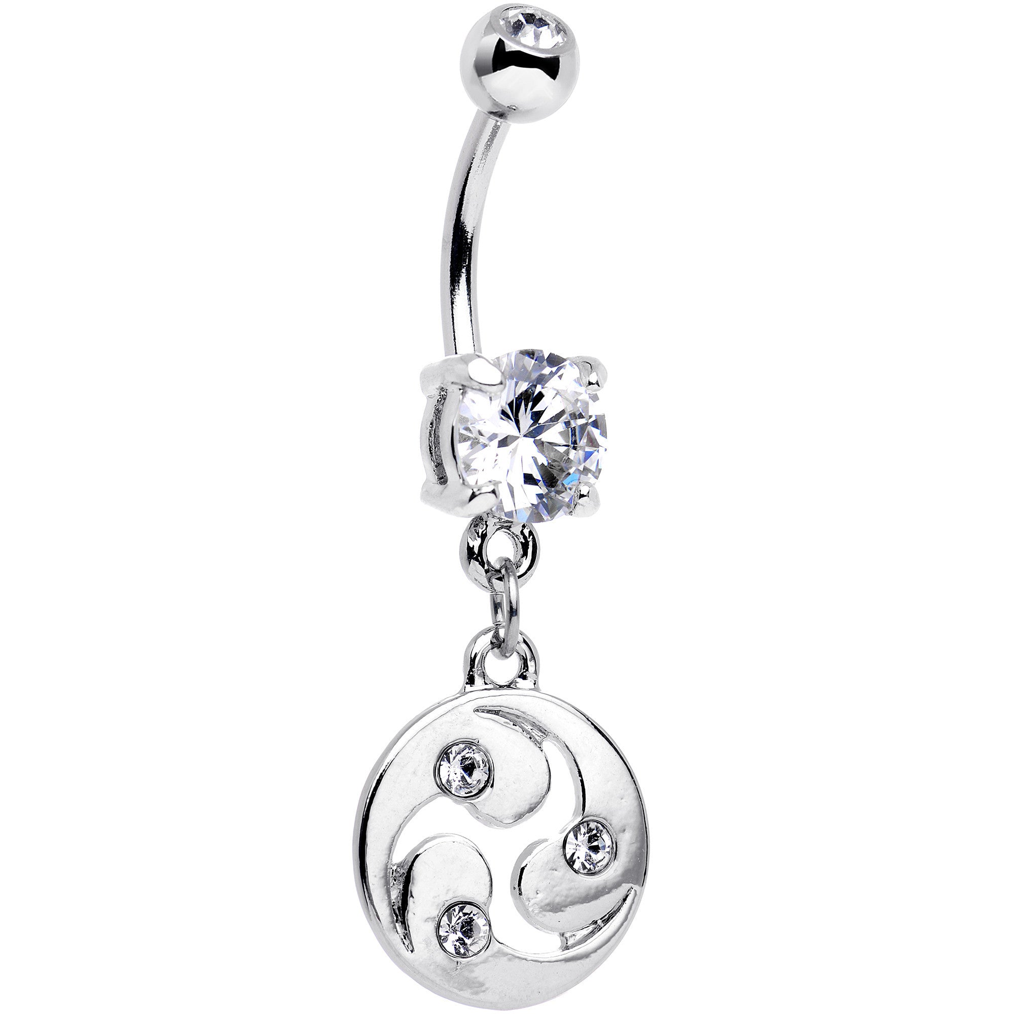 Clear CZ Gem Triskele Spiral Dangle Belly Ring