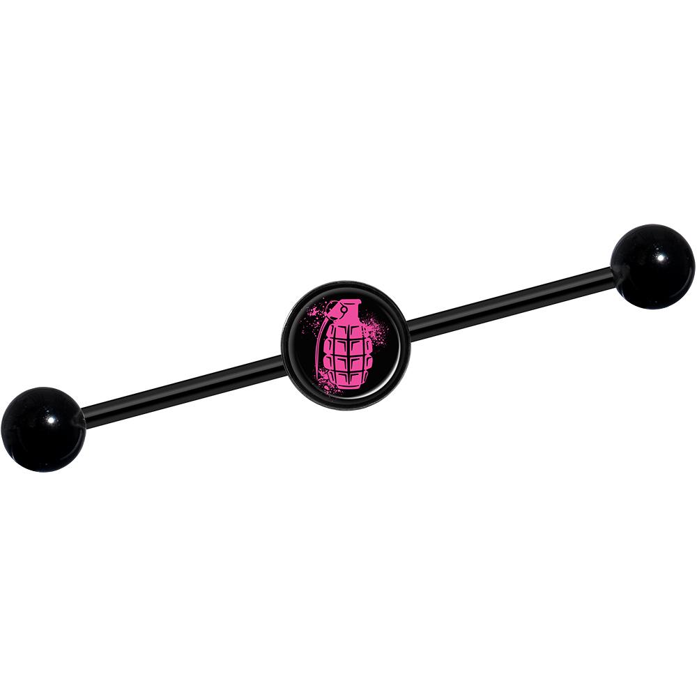 14 Gauge Pink Grenade Black Industrial Barbell 37mm