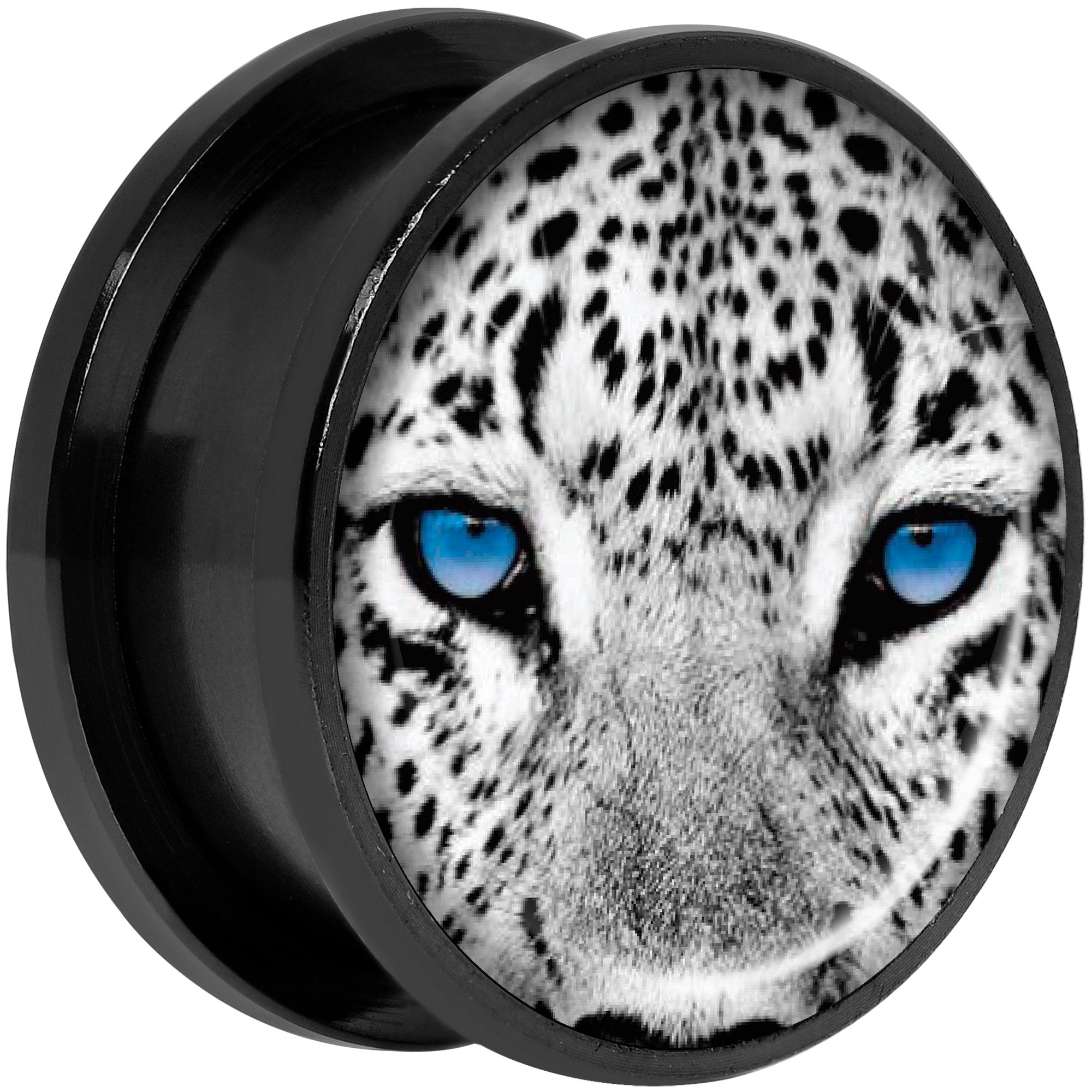 Black White Leopard Eyes Black Anodized Screw Fit Plug Set 20mm