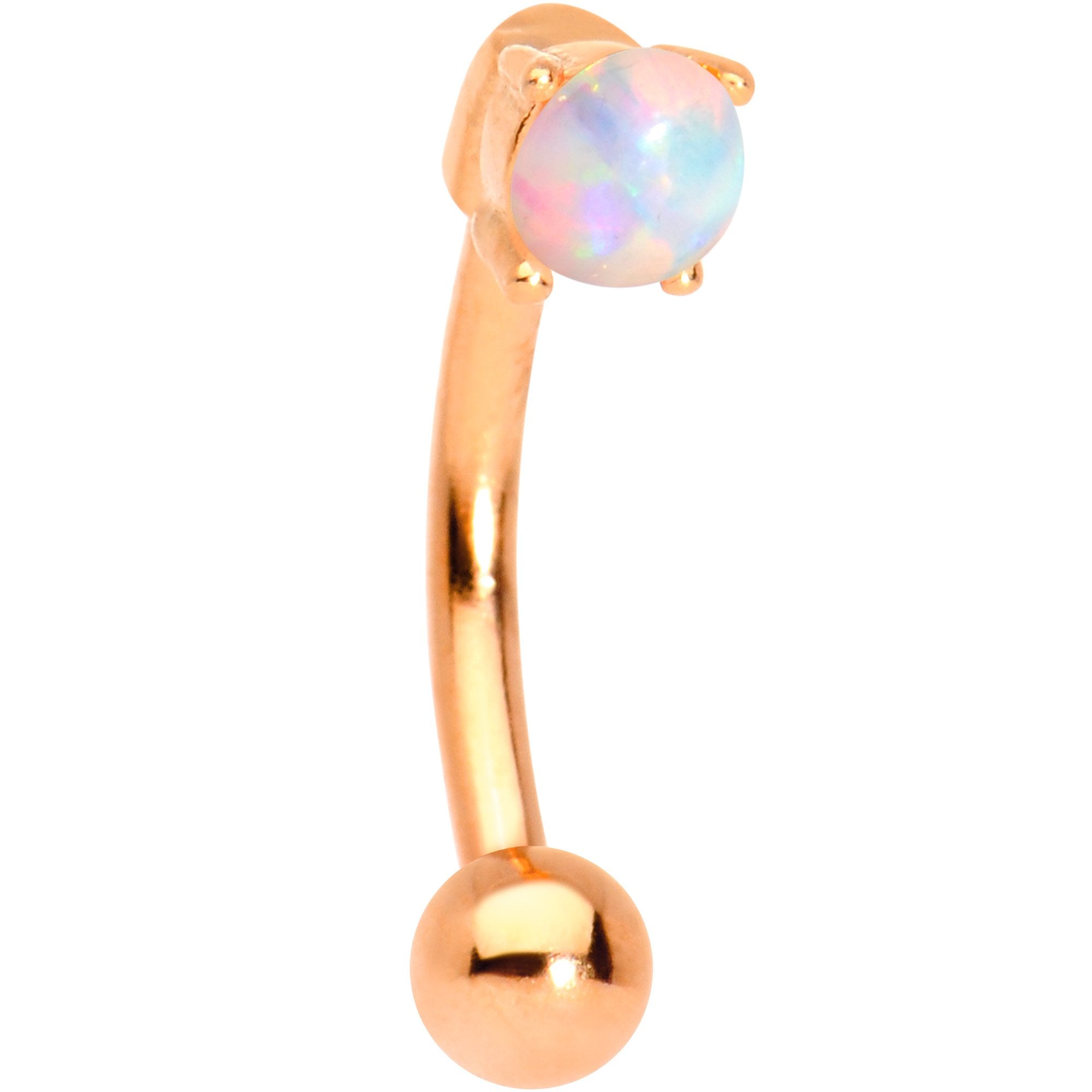 5/16 White Synthetic Opal Rose Gold IP Fashionista Curved Eyebrow Ring