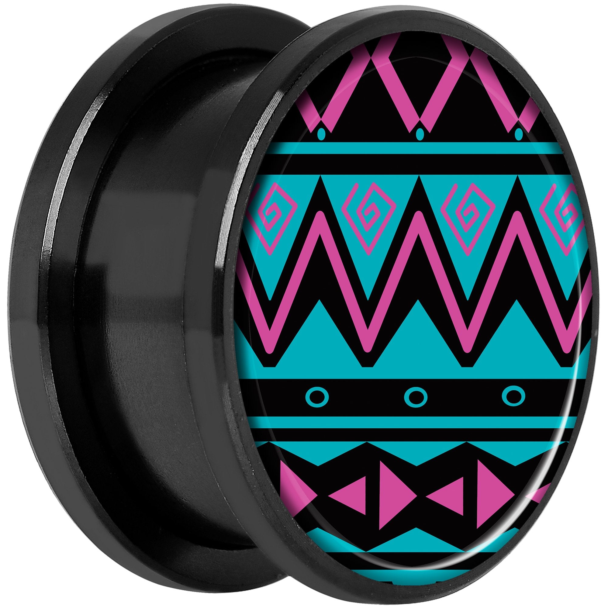 Pink Teal Tribal Print Black Anodized Screw Fit Plug Set 18mm