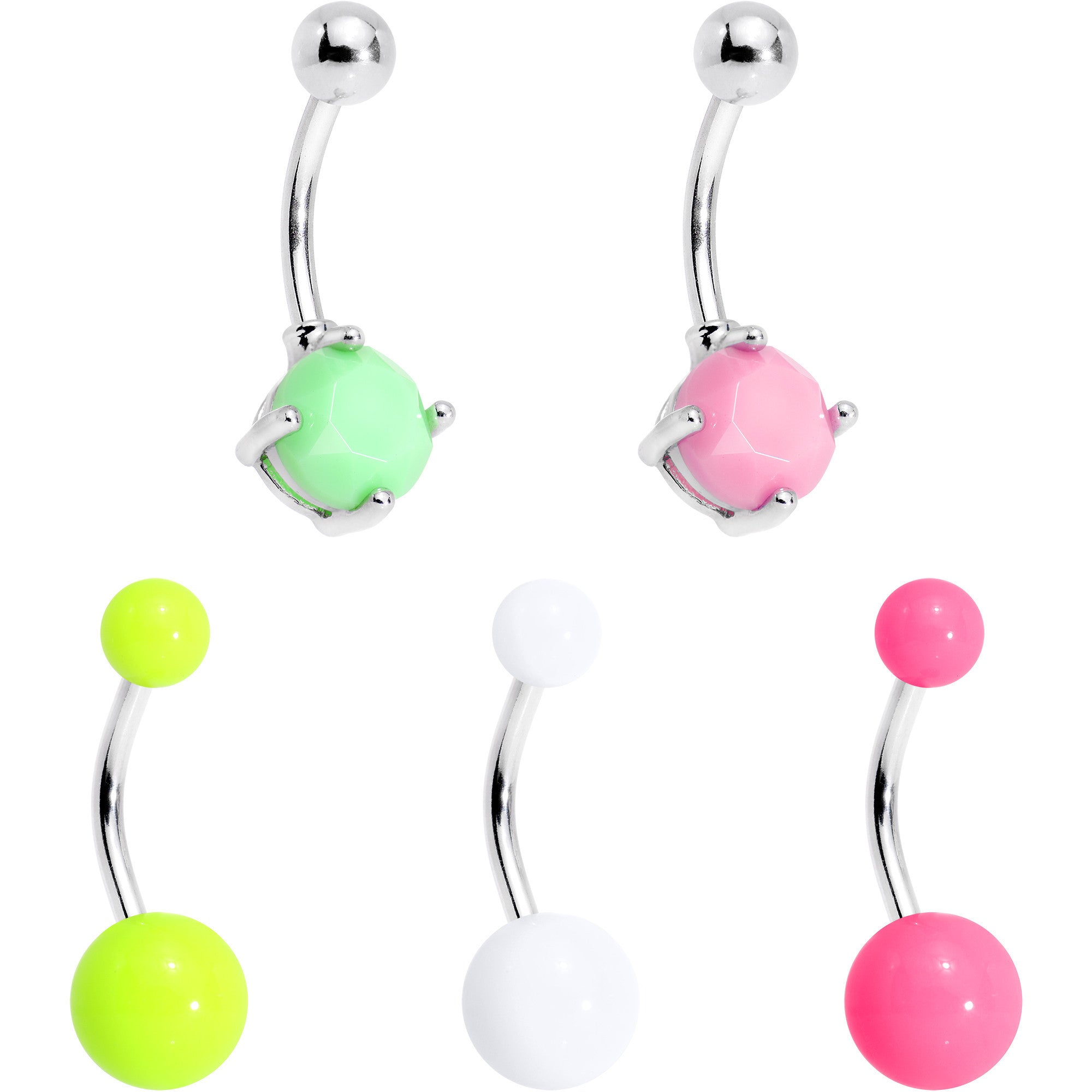 Pink Green Yellow Love Me Some Color Belly Ring Set of 5