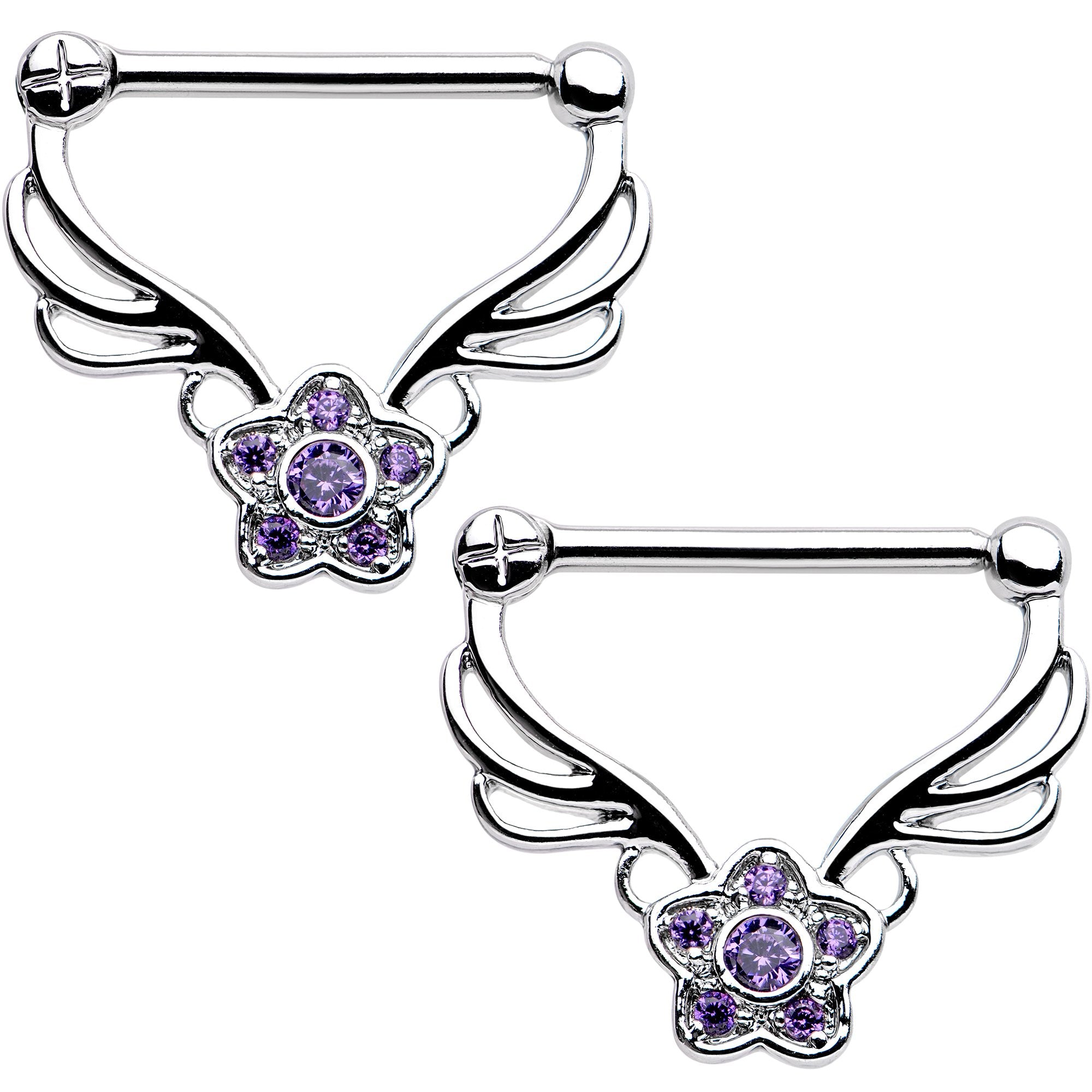 14 Gauge 9/16 Purple Gem Power Star Nipple Clicker Set