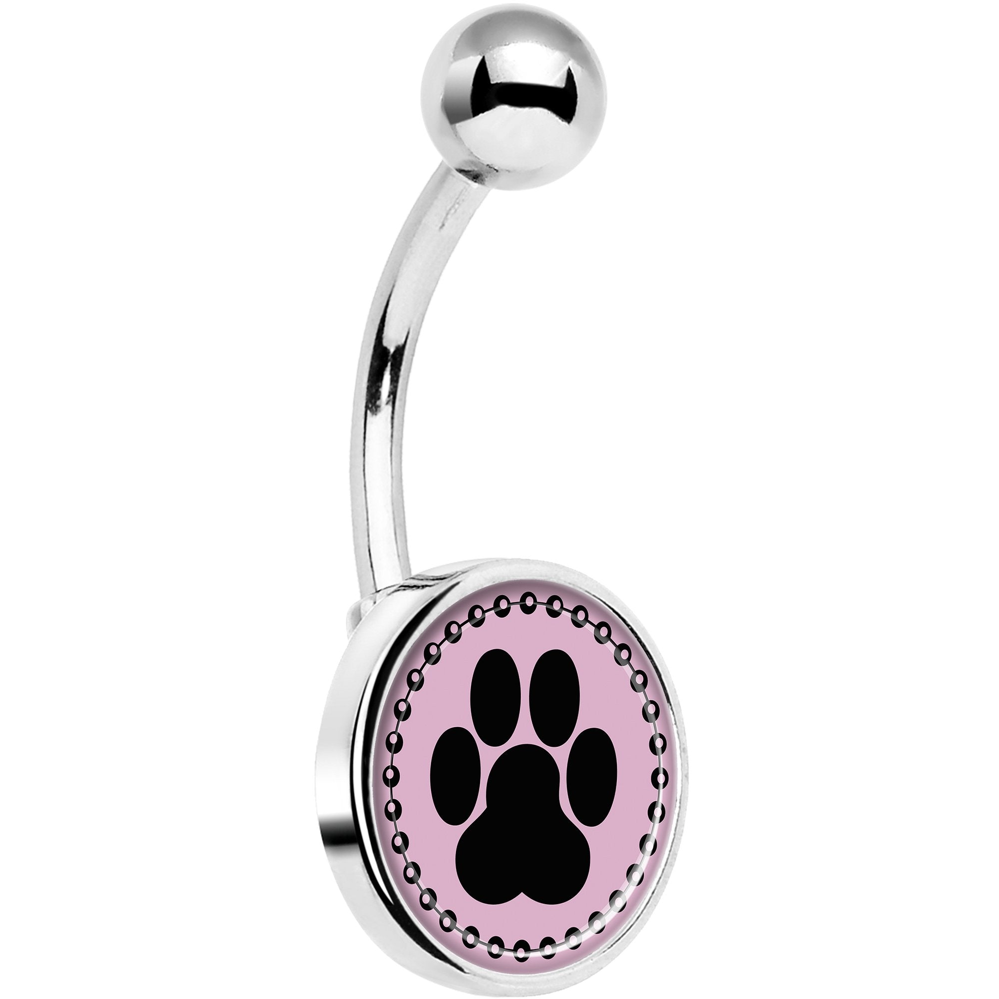 Black on Pink Paw Print Belly Ring