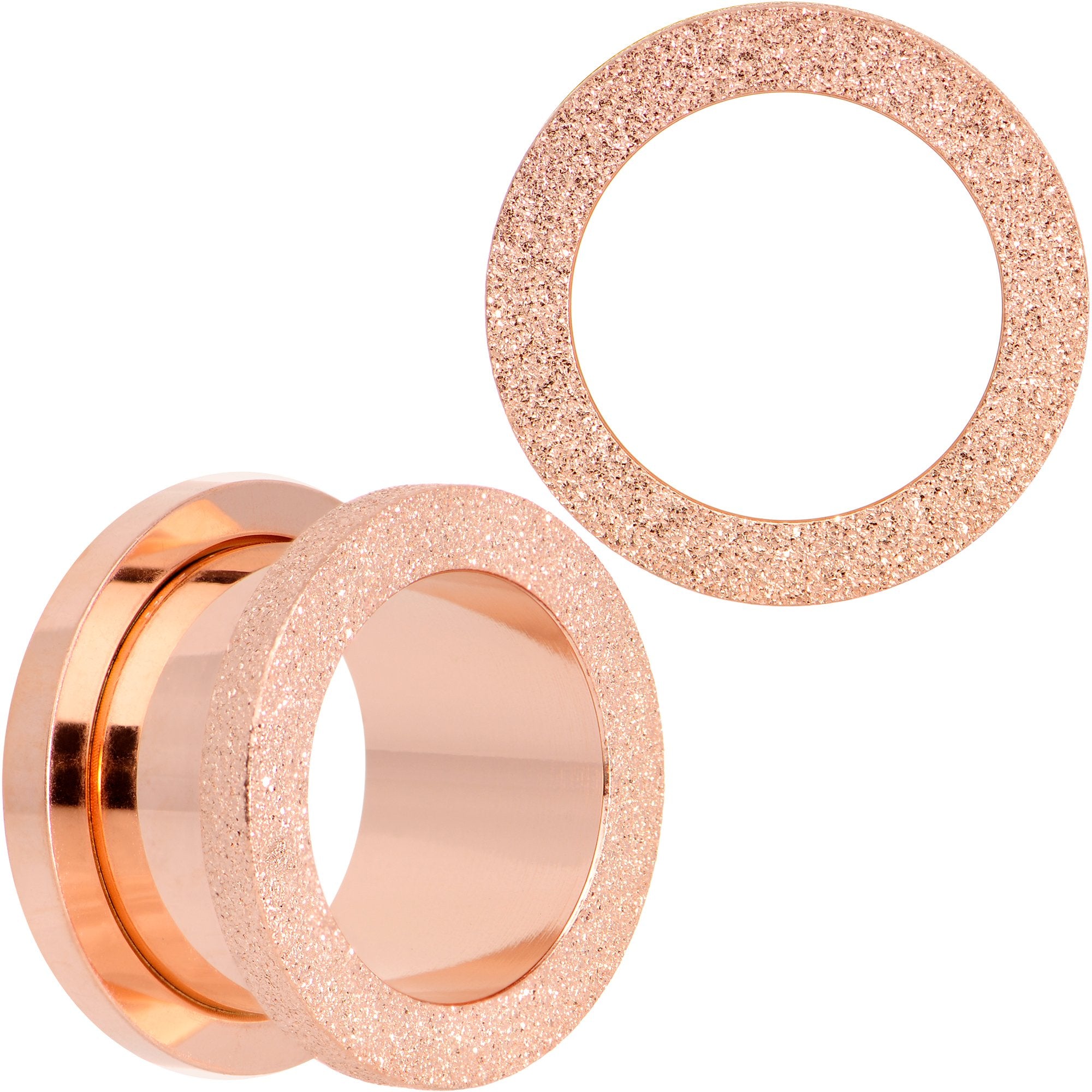 Rose Gold PVD Sandblasted Screw Fit Tunnel Plug Set 5mm to 16mm