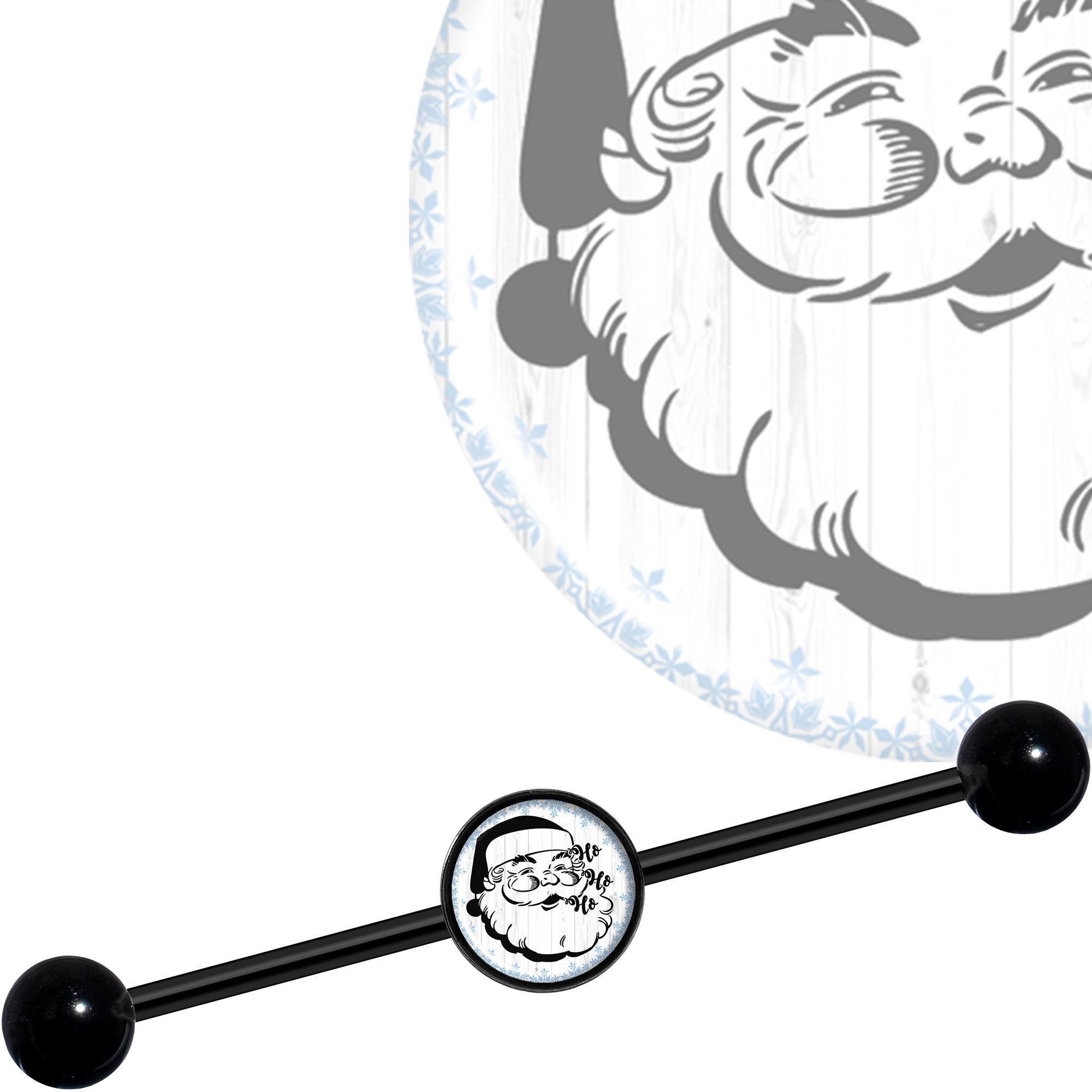 14 Gauge Christmas Retro Santa Ho Ho Ho Black Industrial Barbell 37mm