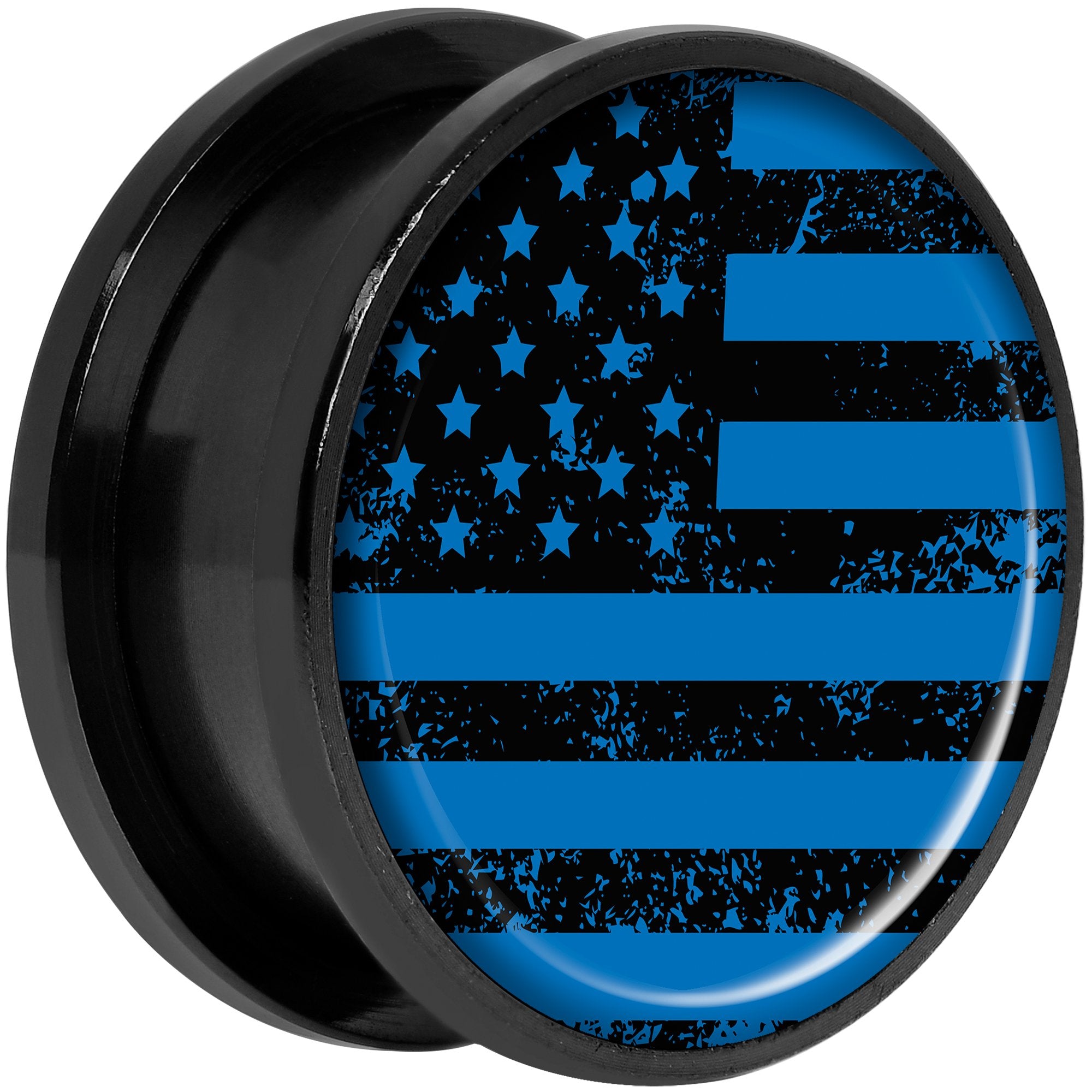 Blue American Flag Black Anodized Screw Fit Plug Set 20mm