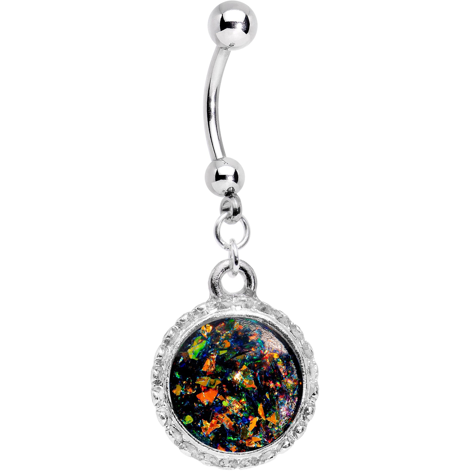 Handcrafted Black Faux Opal Splash Dangle Belly Ring