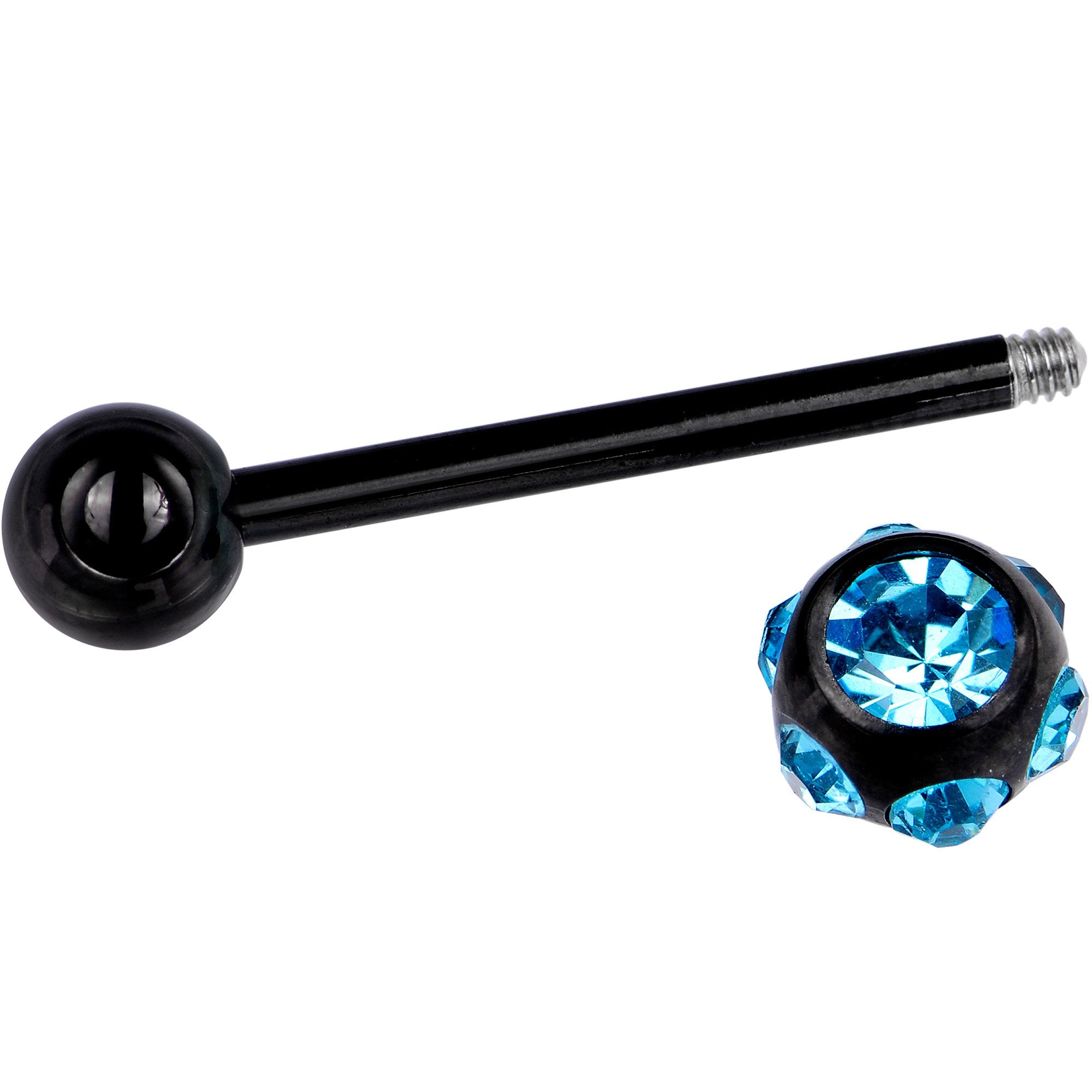 Aqua CZ Gem Black Titanium IP Barbell Tongue Ring