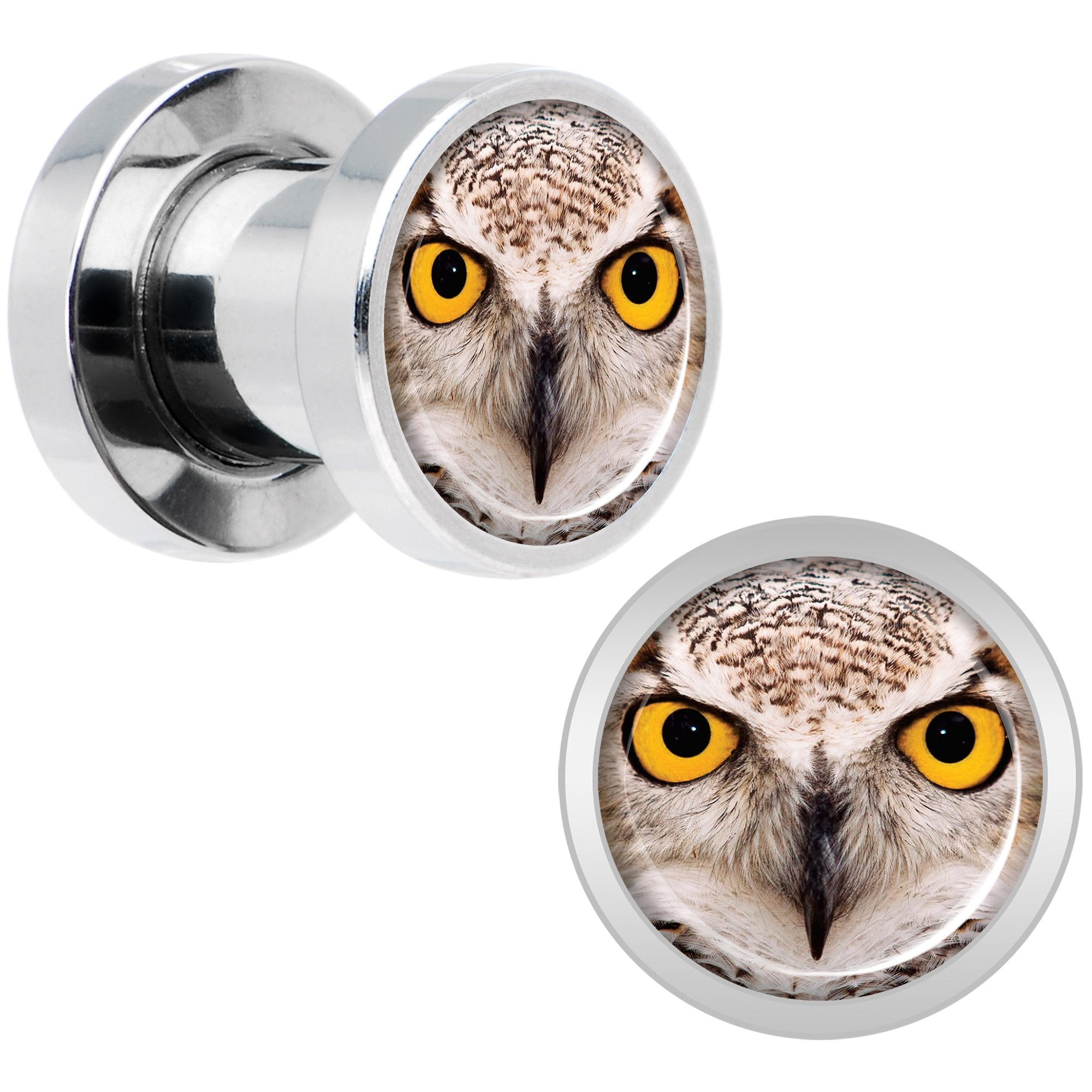 Full Color Owl Steel Screw Fit Plug Set 2 Gauge