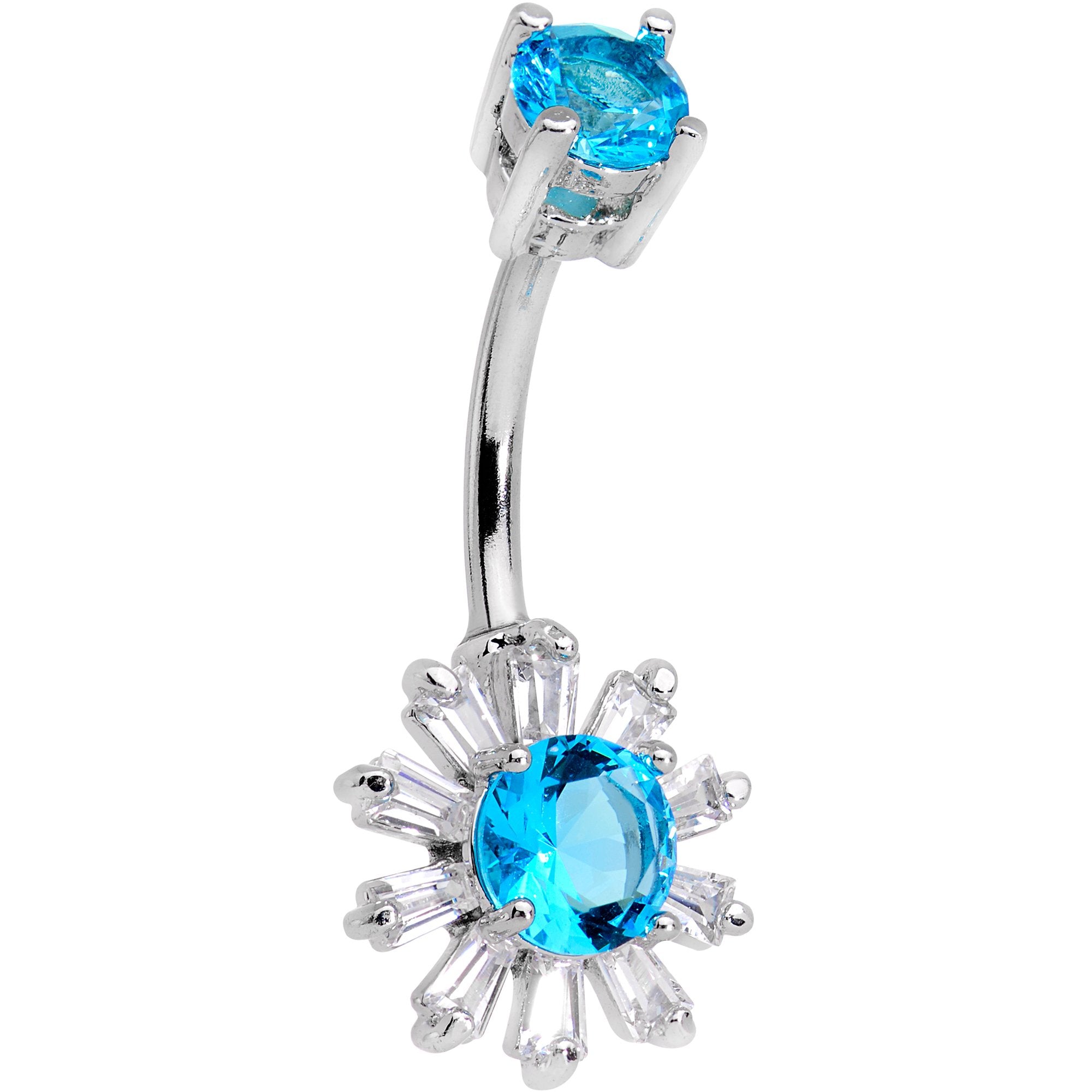 Blue Gem Sunflower Burst Double Mount Belly Ring