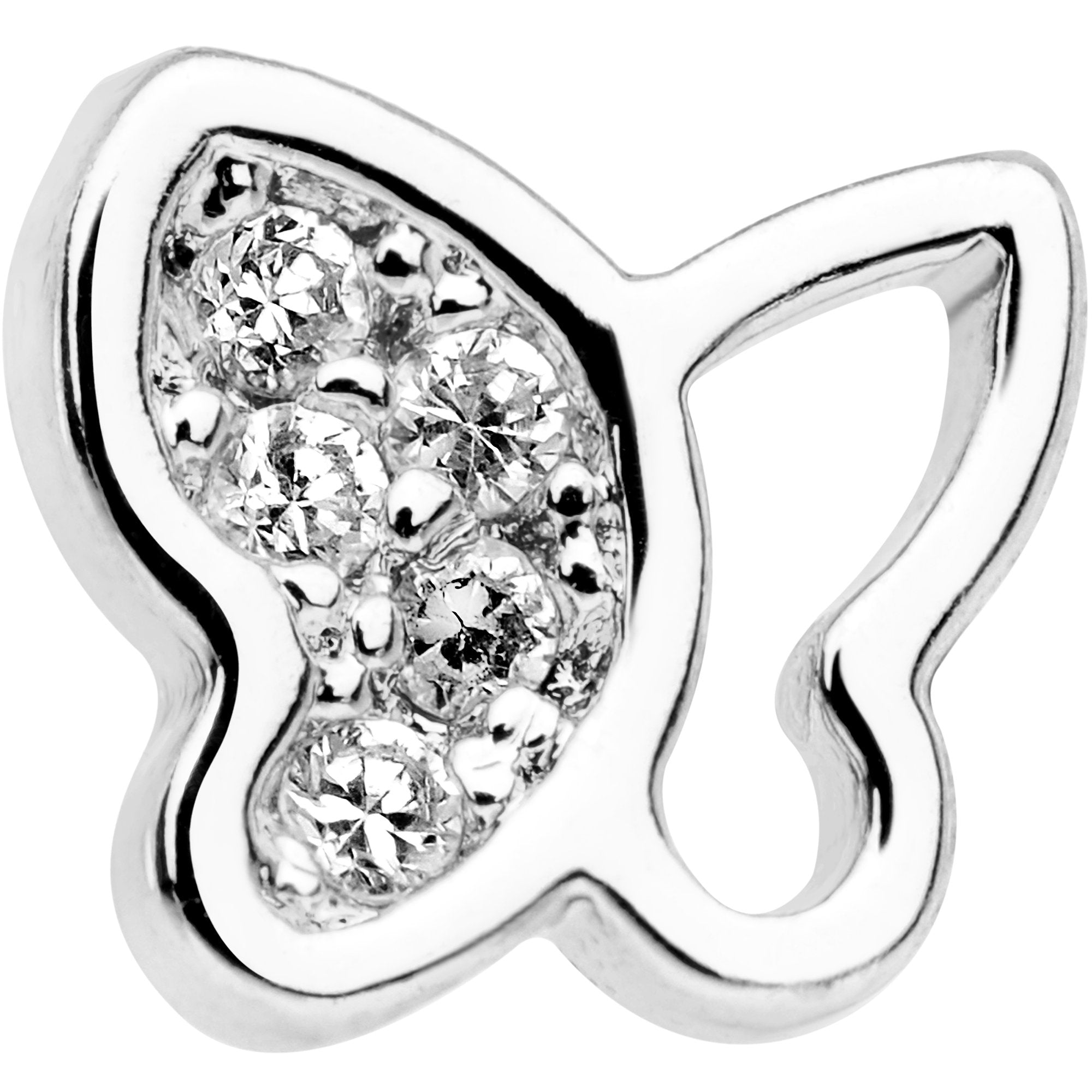 20 Gauge 1/4 Clear CZ Gem Half Paved Butterfly Nose Bone