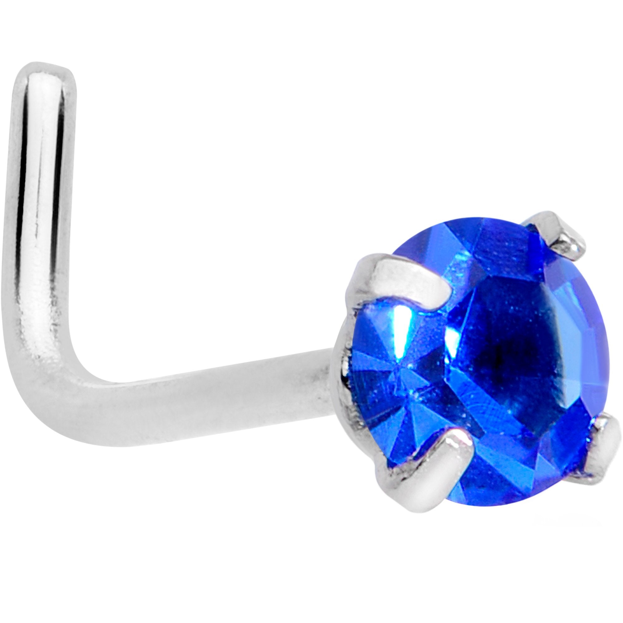 20 Gauge 1/4 Blue 3mm CZ Gem Steel L-Shape Nose Ring