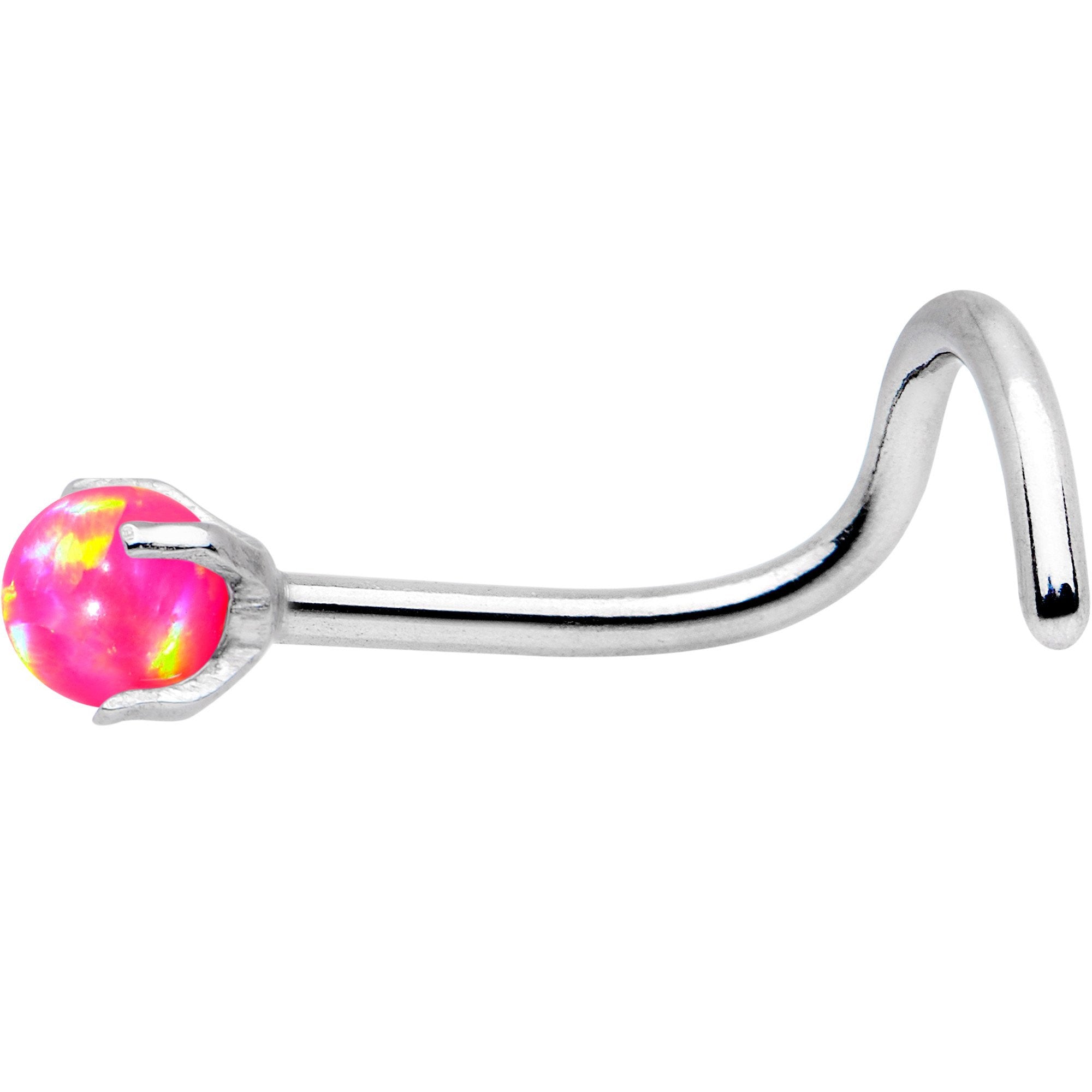 20 Gauge Pink Faux Opal Pronged Left Nose Screw