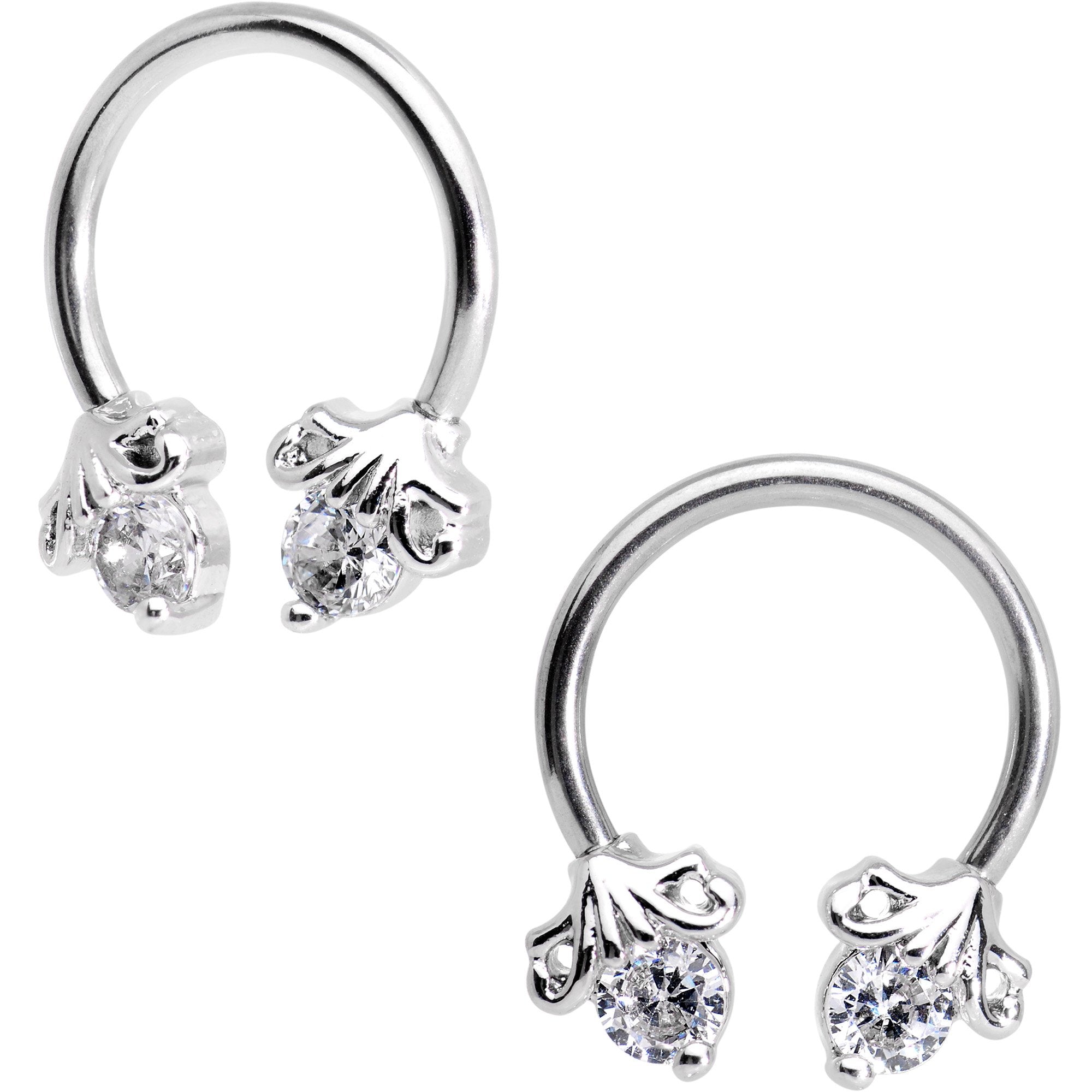 16 Gauge Clear CZ Gem Flower Horseshoe BCR Captive Ring Set of 4