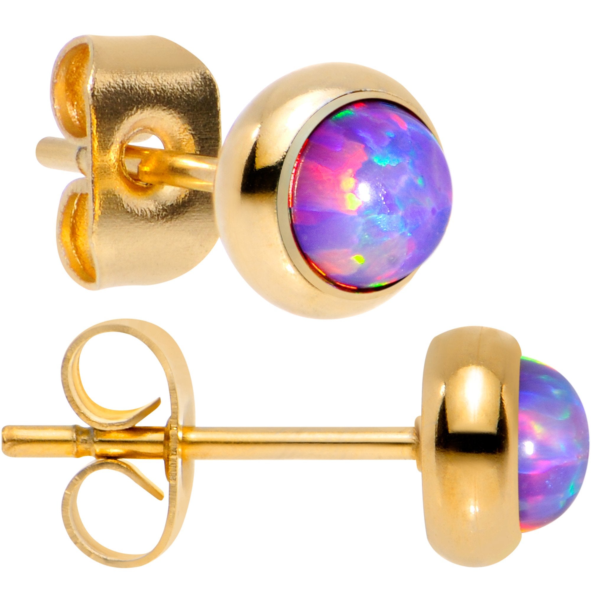 Purple Synthetic Opal Gold IP 316L Surgical Steel Stud Earrings