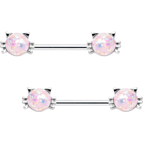 White Faux Opal Heart Captive Ring Straight Barbell Nipple Ring