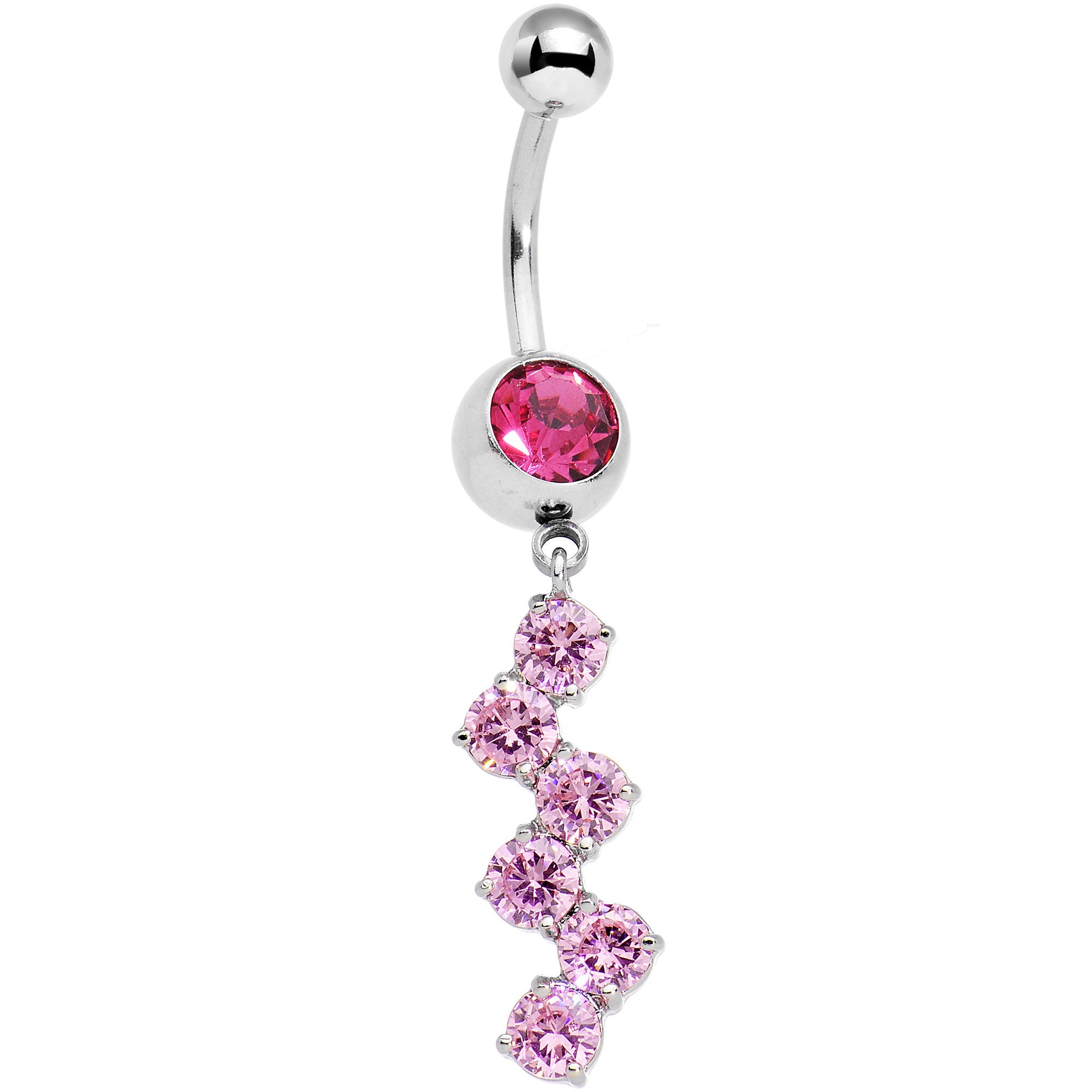 Pink Gem Zig Zag Dangle Belly Ring