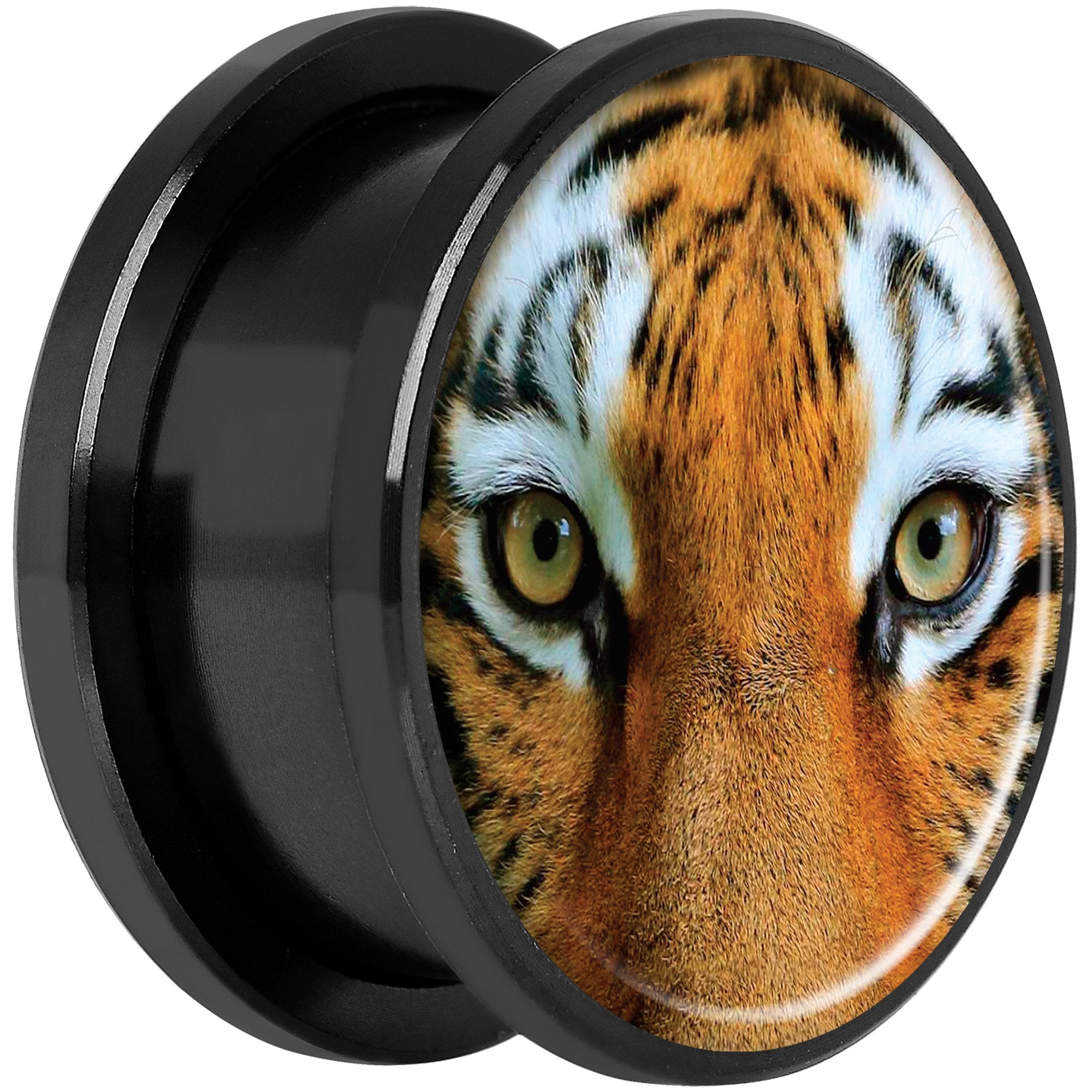 Full Color Tiger Eyes Black Anodized Screw Fit Plug Set 18mm