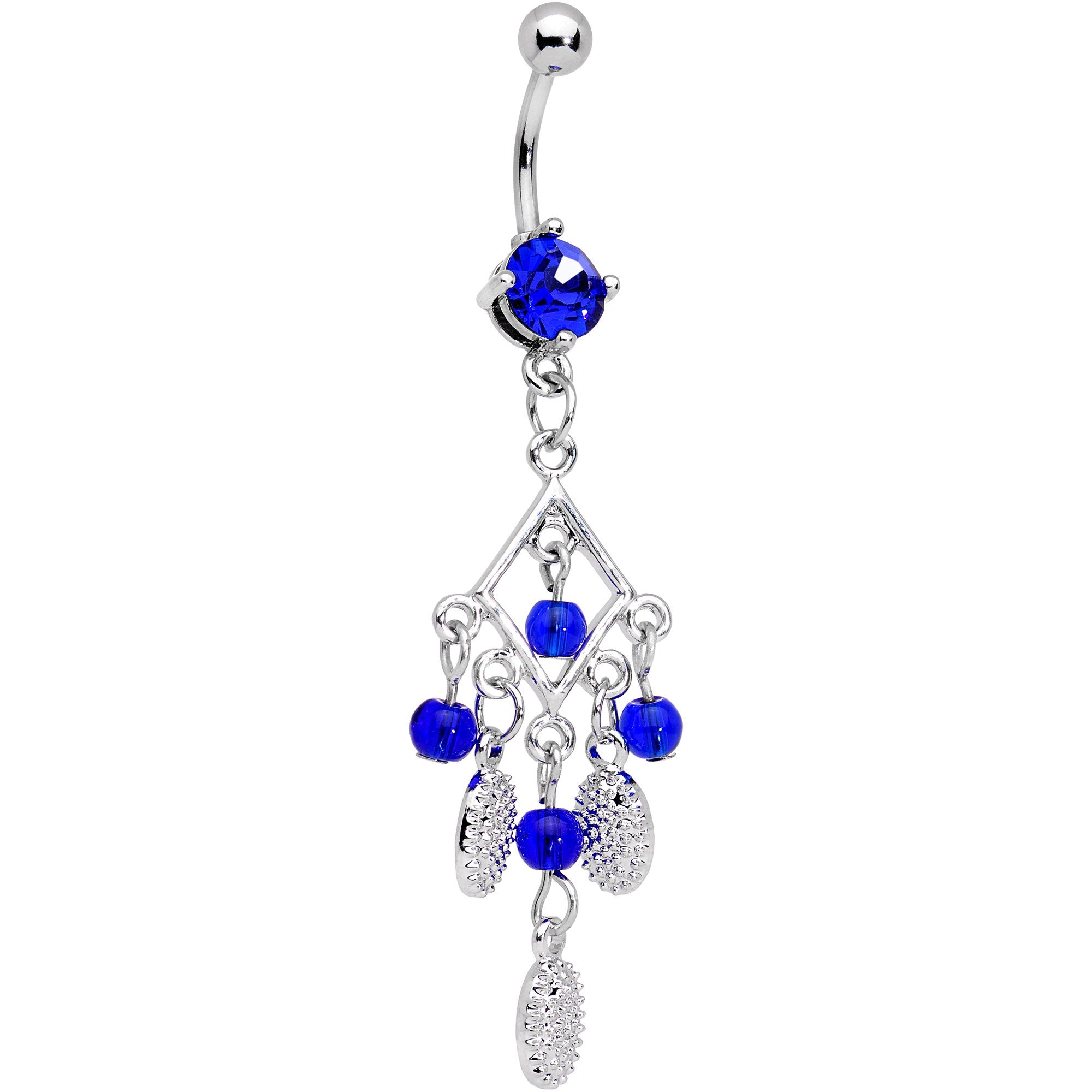 Blue CZ Gem Hip Chandelier Dangle Belly Ring