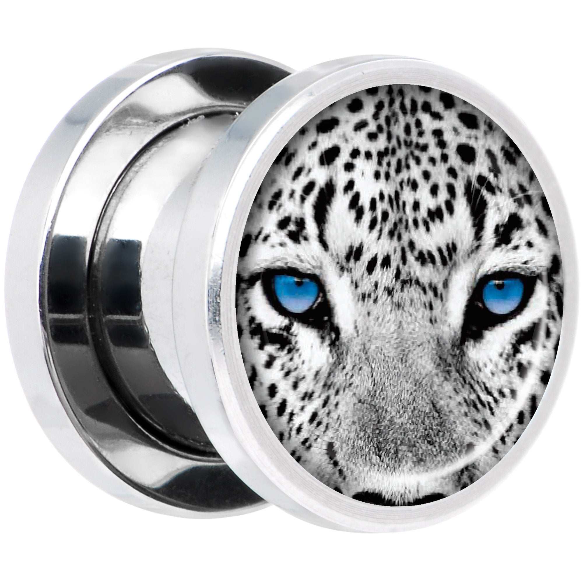 Black White Leopard Eyes Steel Screw Fit Plug Set 00 Gauge