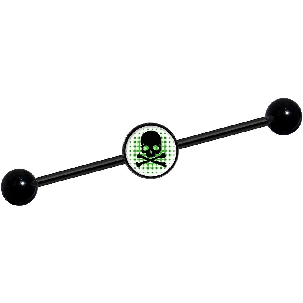 14 Gauge Green Black Skull Black Industrial Barbell 37mm