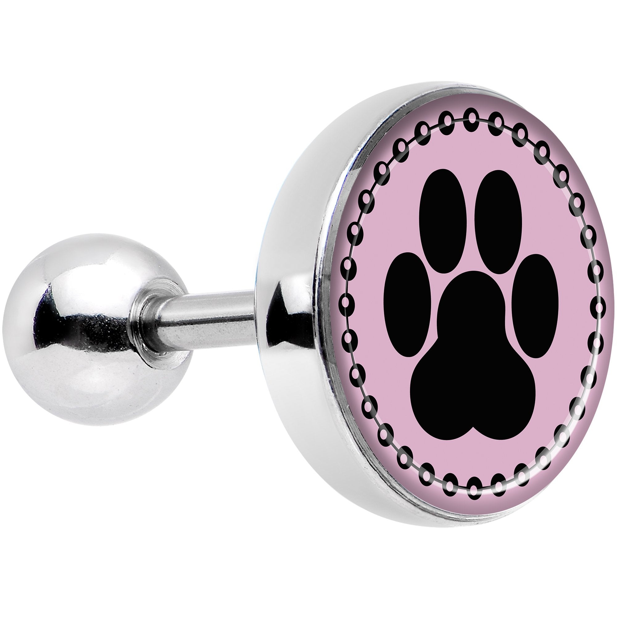 16 Gauge Black on Pink Paw Print Tragus Cartilage Earring