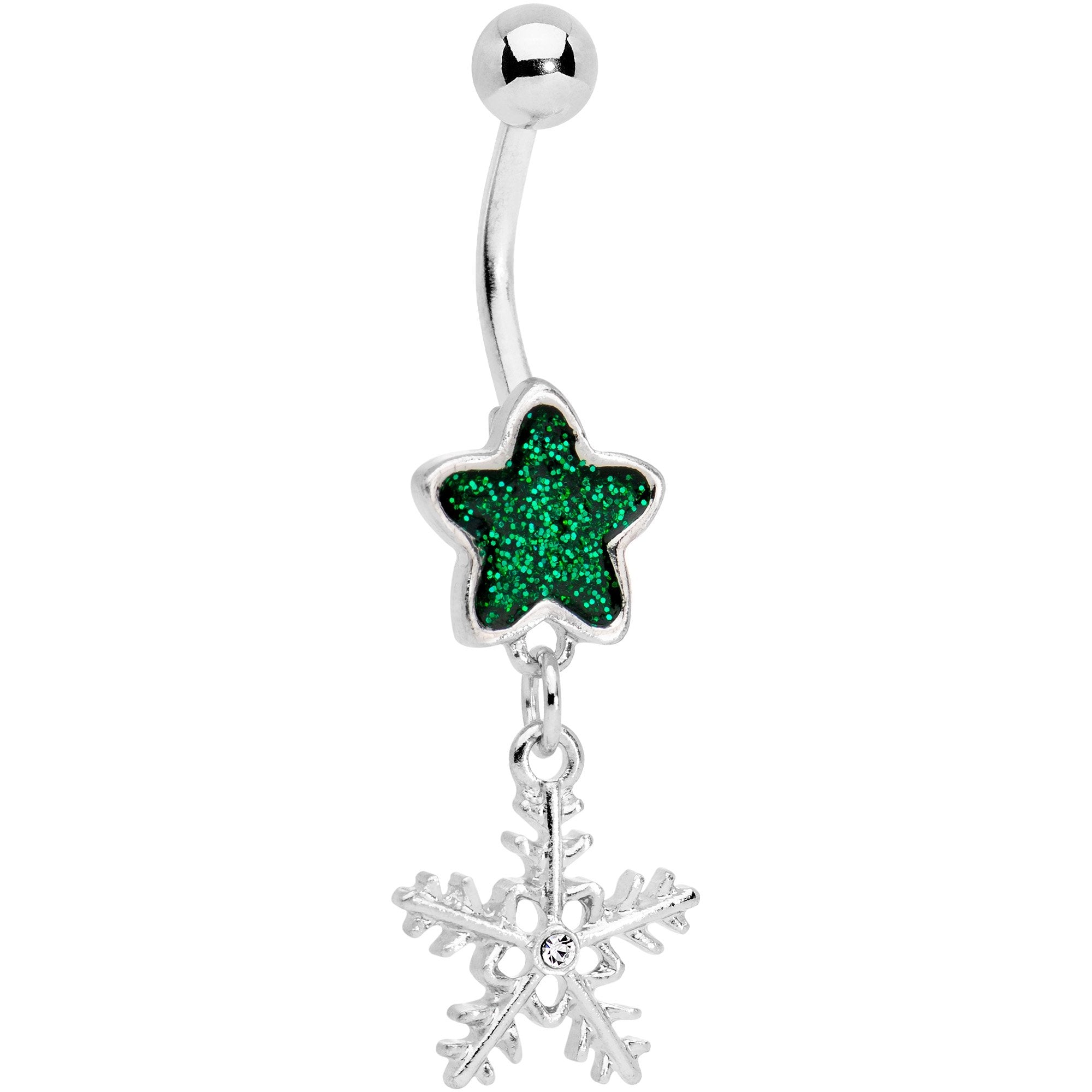 Green Gem Star and Snowflake Dangle Belly Ring