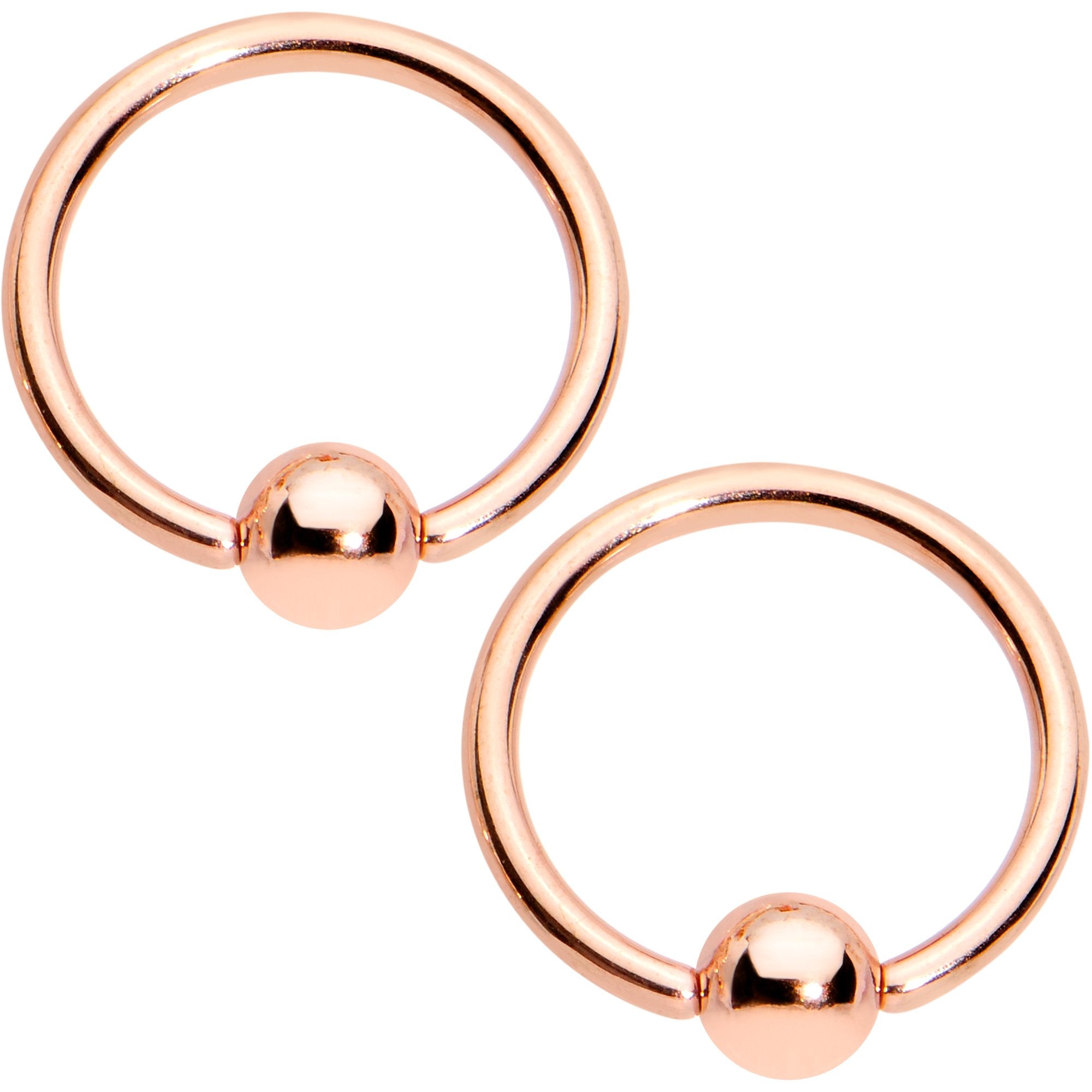 14 Gauge Clear CZ Gem Rose Gold Tone BCR Ring Barbell Nipple Ring Set